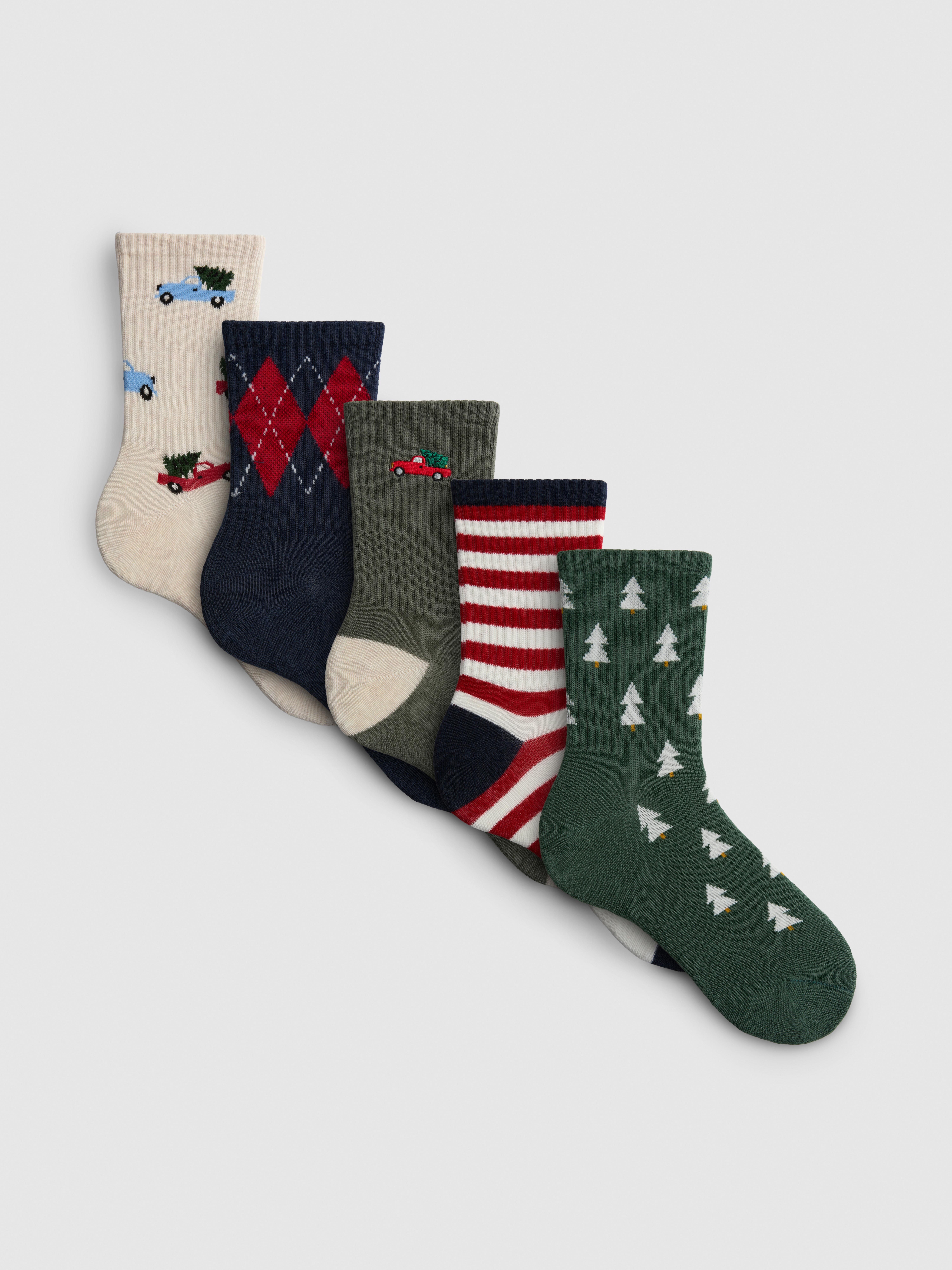 5pk Cotton-Rich Christmas Ankle Socks