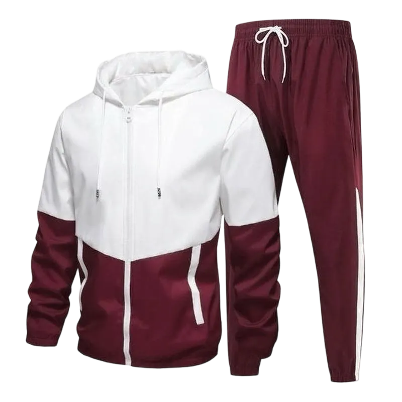 Men's Colorblock Drawstring Zip Up Hoodie & Joggers French Terry Set