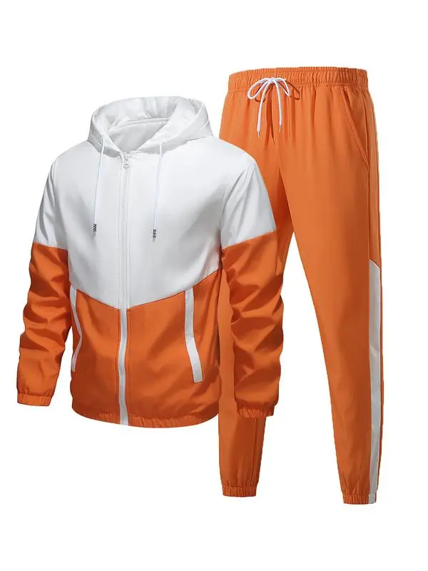 Men’s Colorblock 2-Piece Tracksuit: Full Zip Hoodie + Jogging Pants