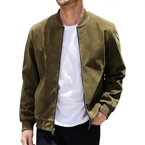 Men’s Classic Thin Casual Jacket: Stretchy Faux Suede (Lightweight, Retro, Soft)