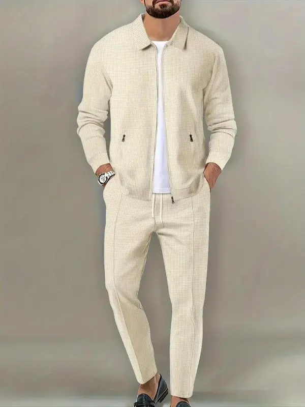Men’s Zip-Up Tracksuit Set – Sporty 2-Piece Jacket & Pants with Drawstring Waist
