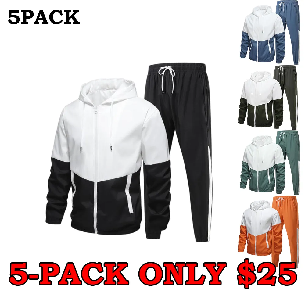 Men’s Colorblock 2-Piece Tracksuit: Full Zip Hoodie + Jogging Pants