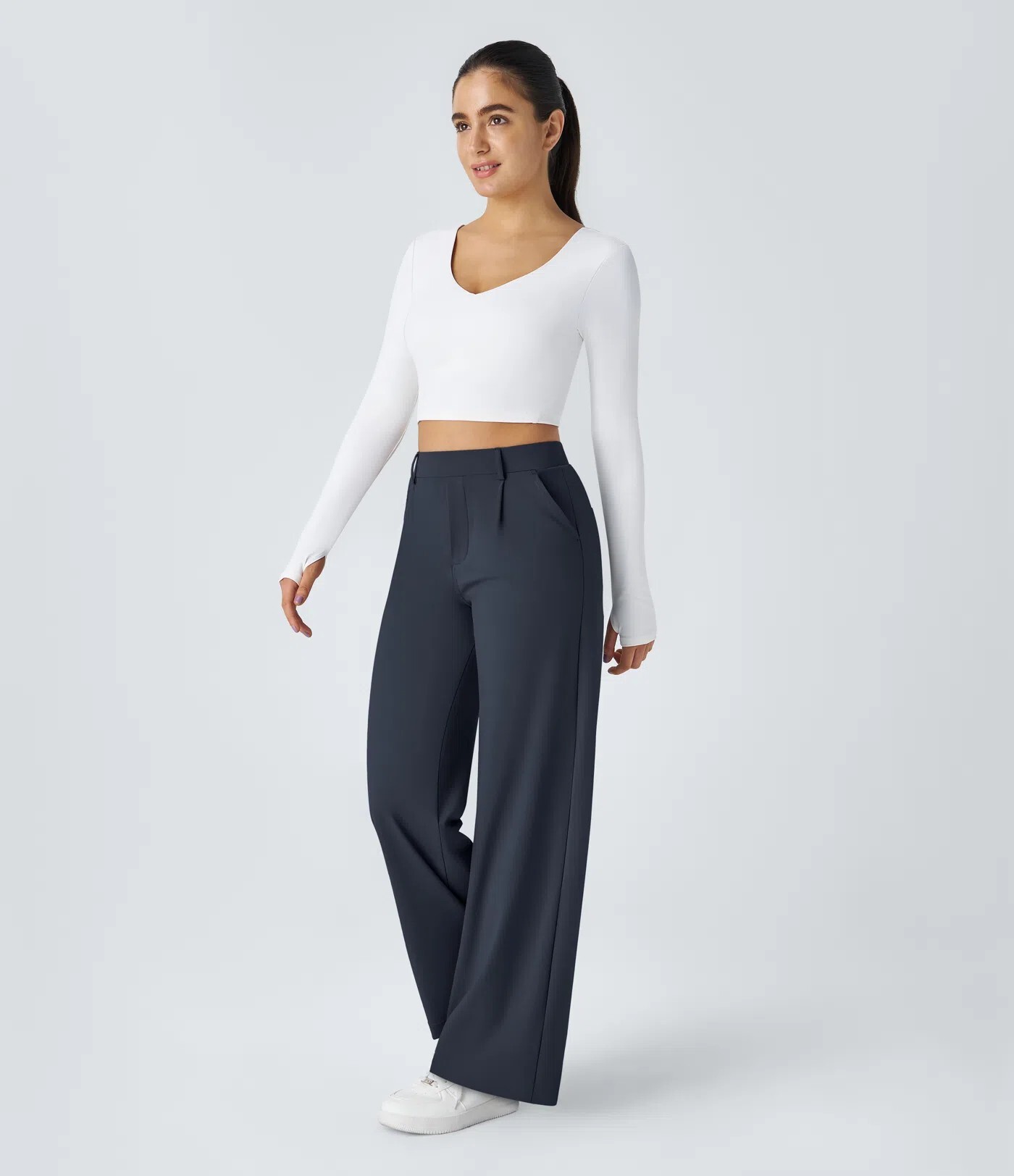 ⏰Big Spring Sale!High Waisted Side Pocket Straight Leg Work Pants