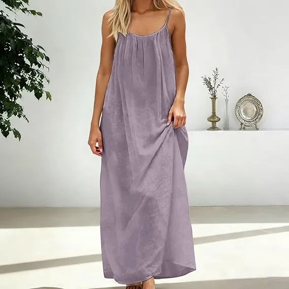 Women's Cotton Linen Backless Loose Dress