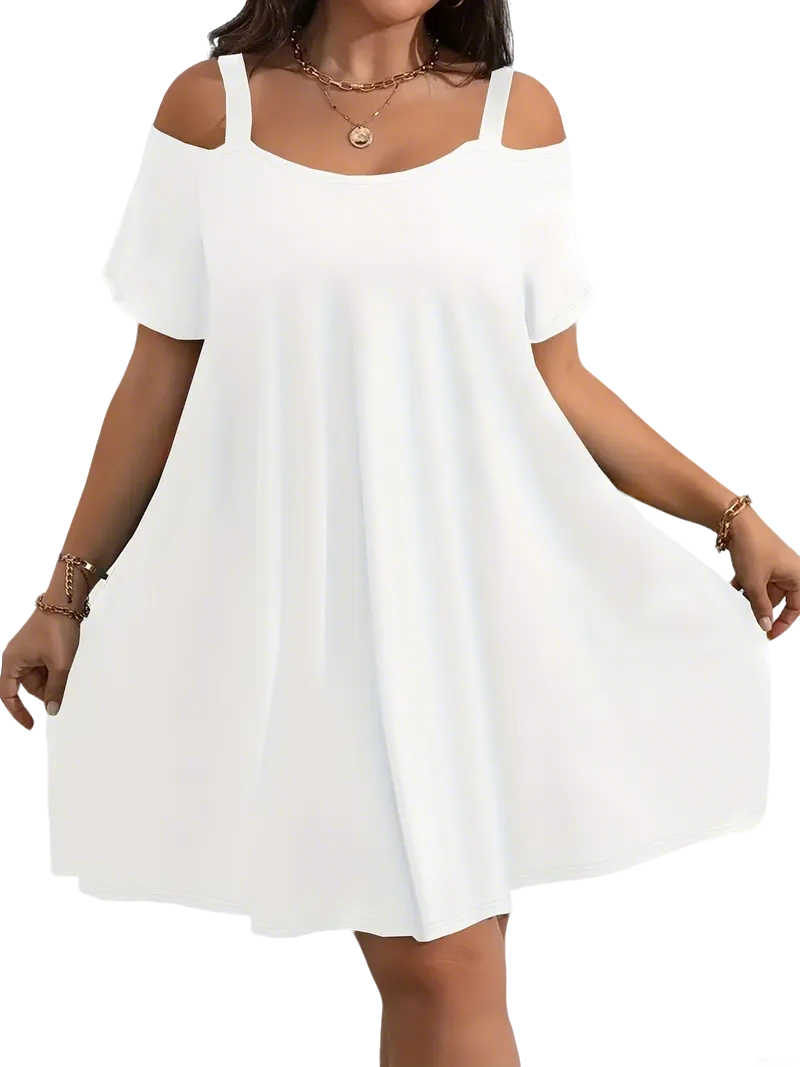 ⚡FINAL SALE⚡- Plus Size Shoulder Cut Out Fitted Midi Dress
