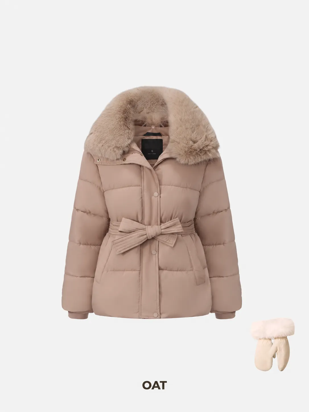 Elevated Detachable Faux Fur Collar Puffer With Belt