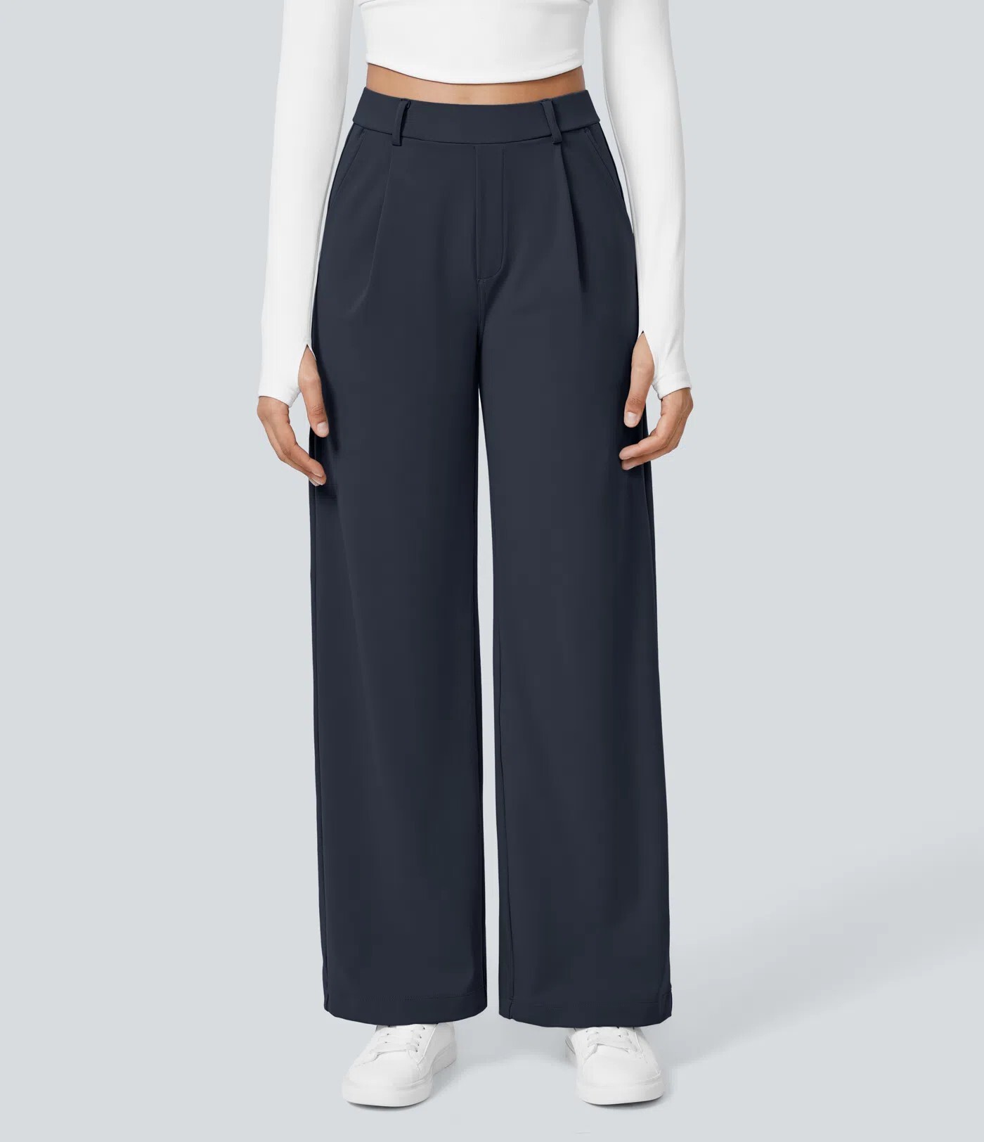 ⏰Big Spring Sale!High Waisted Side Pocket Straight Leg Work Pants