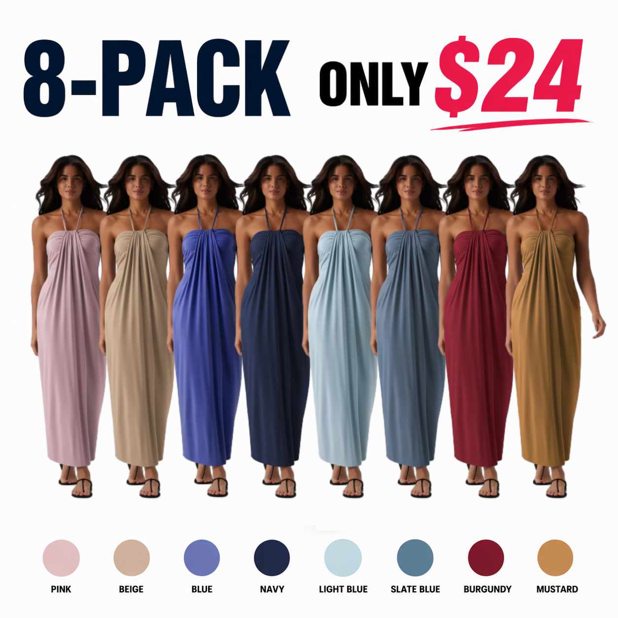 ⚡FINAL SALE⚡Women's Halter Tie Back Maxi Dress with Pockets