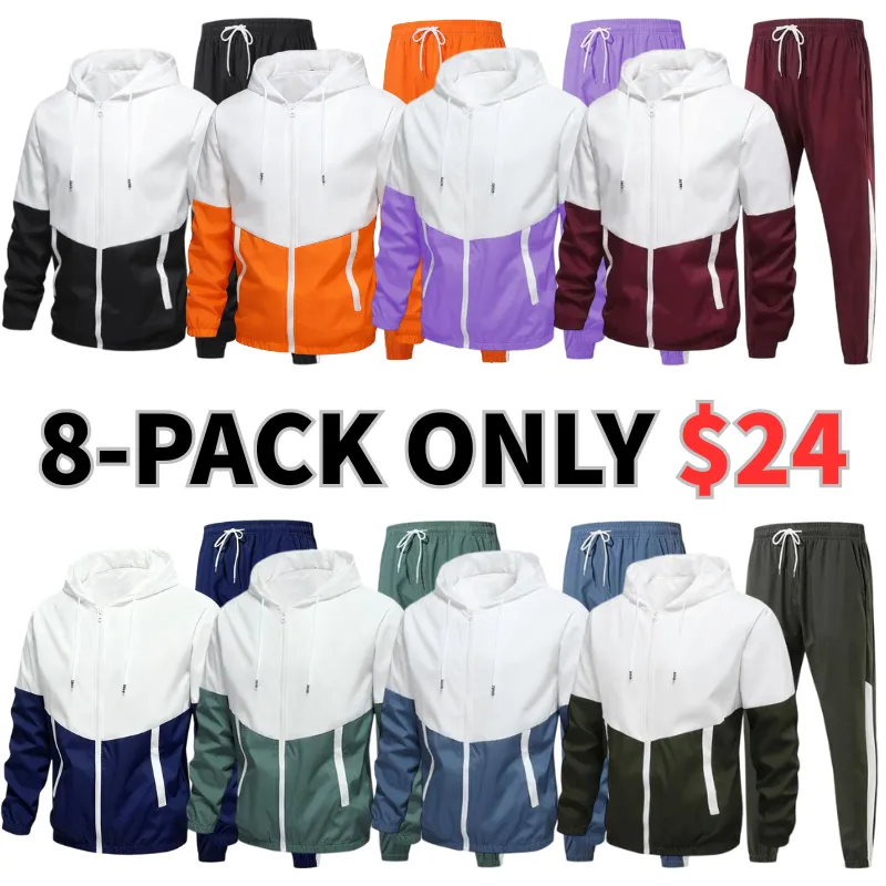 Men's Colorblock Drawstring Zip Up Hoodie & Joggers French Terry Set