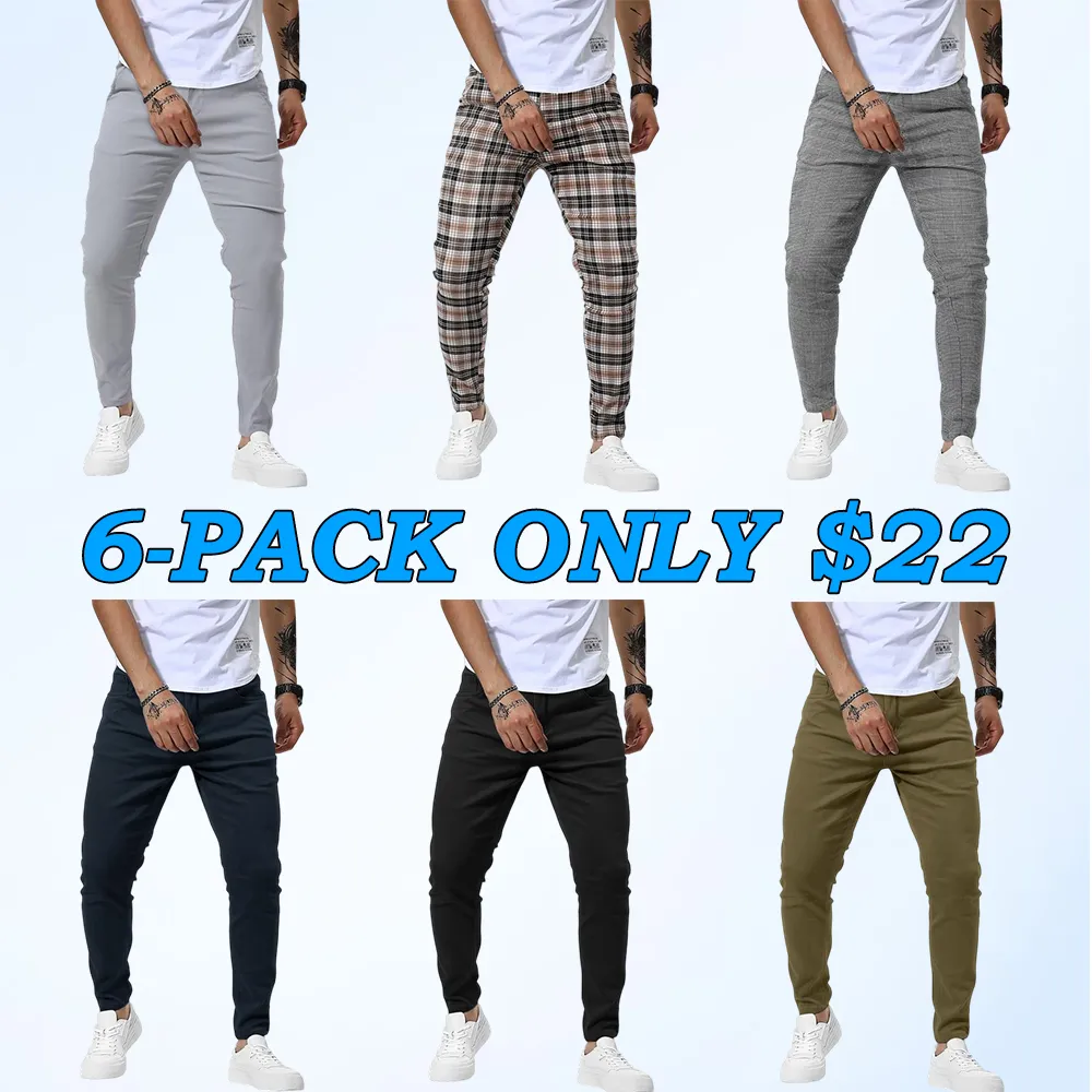 Men's Casual Slim Fit Pants Skinny Stretch Dress Slacks