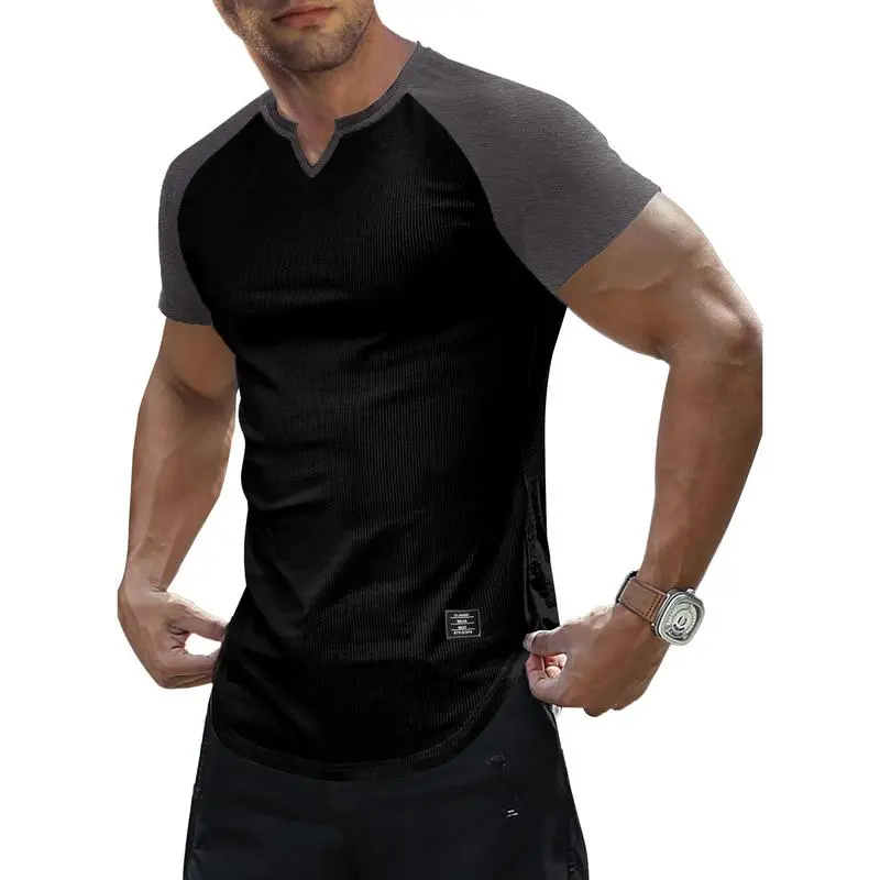 Men's V-Neck Longline Henley Muscle Tee