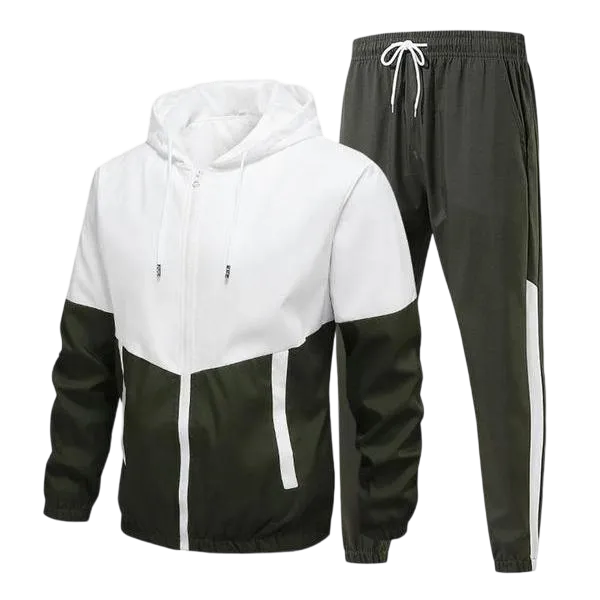 Men's Colorblock Drawstring Zip Up Hoodie & Joggers French Terry Set