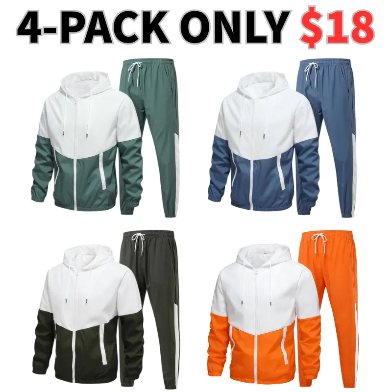 Men's Colorblock Drawstring Zip Up Hoodie & Joggers French Terry Set