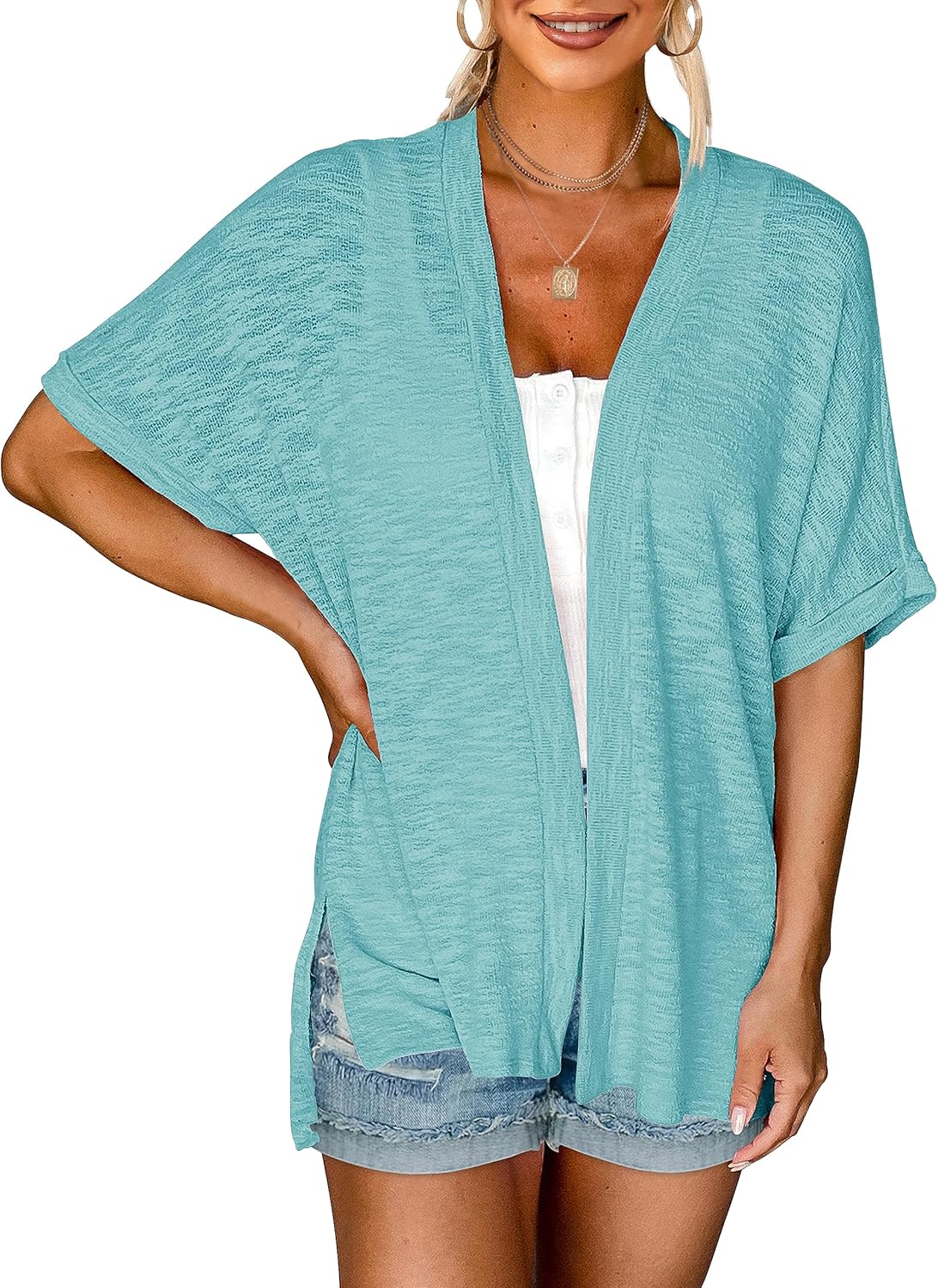 💝This Week’s Deal⚡-Women's 2026 Summer Lightweight Kimono Cardigan Short Sleeve Open Front Casual Loose Trendy Beach Cover Ups