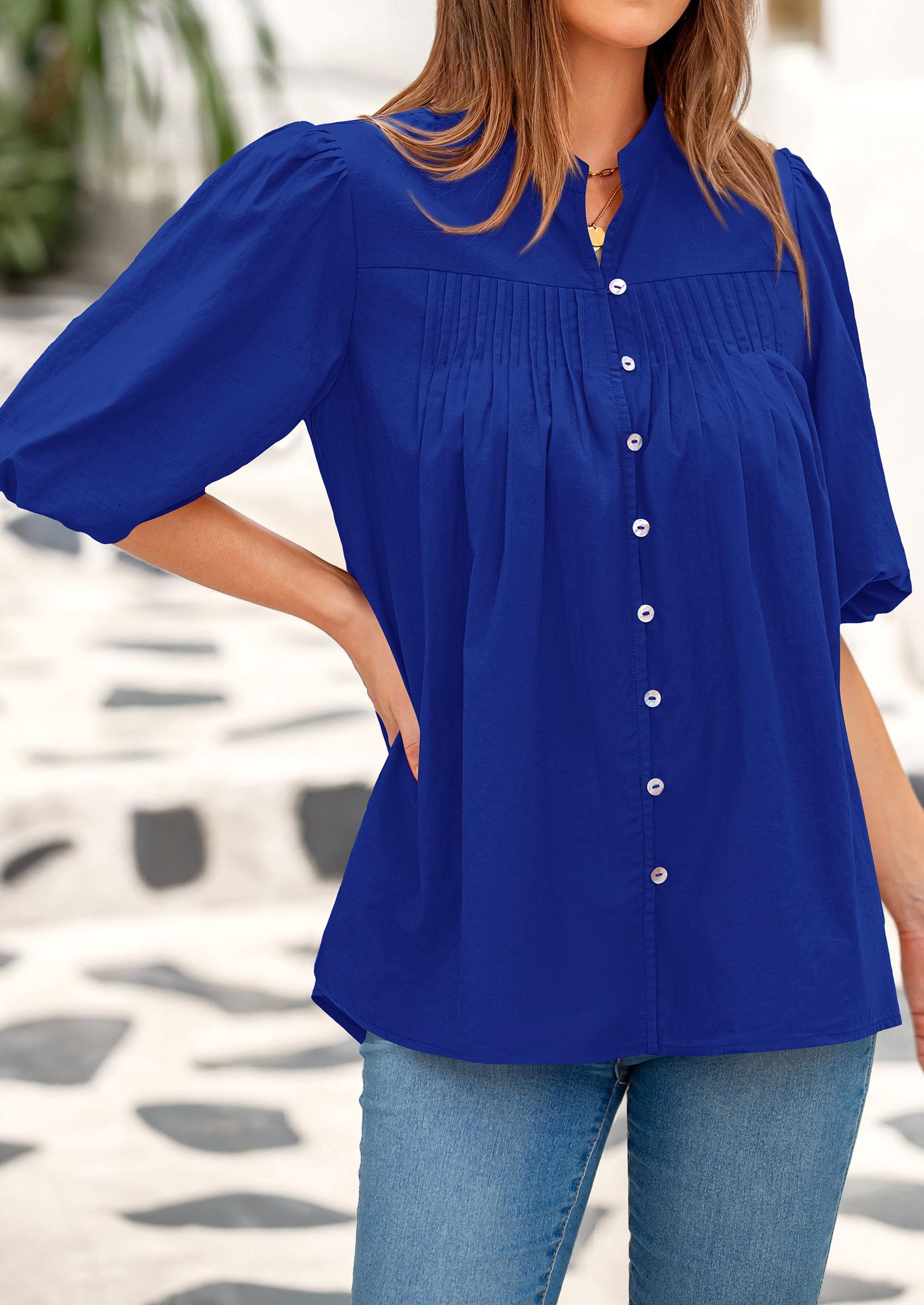 Short Sleeve Henley Shirts for Women,Blue,S
