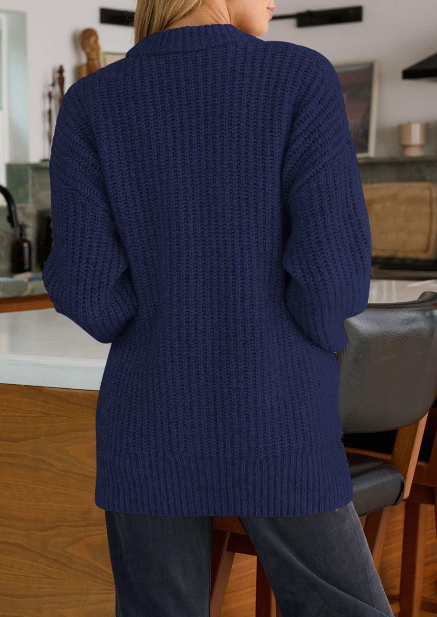 Oversized Cardigan Sweaters for Women Button Up,Navy Blue,S