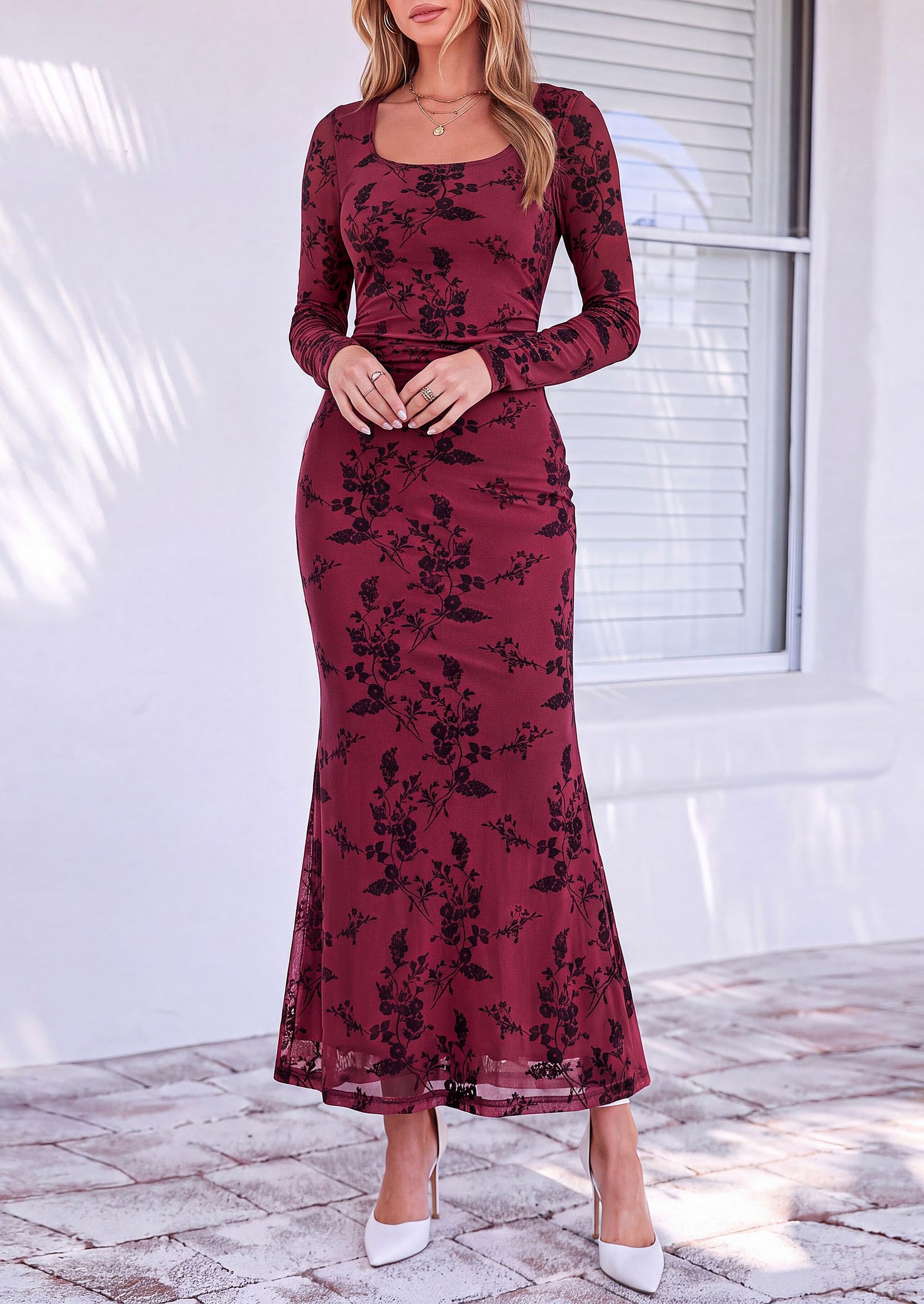 Women's Formal Floral Maxi Dress Fall Wedding Guest Dresses