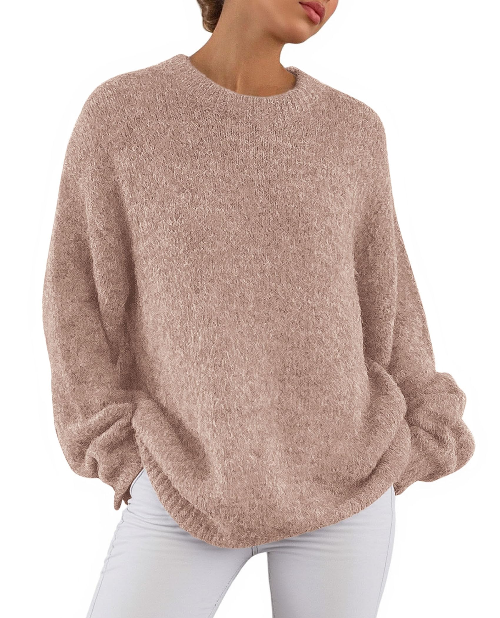 Womens Long Sleeve Oversized Pullover Sweater,Dusty Pink,S