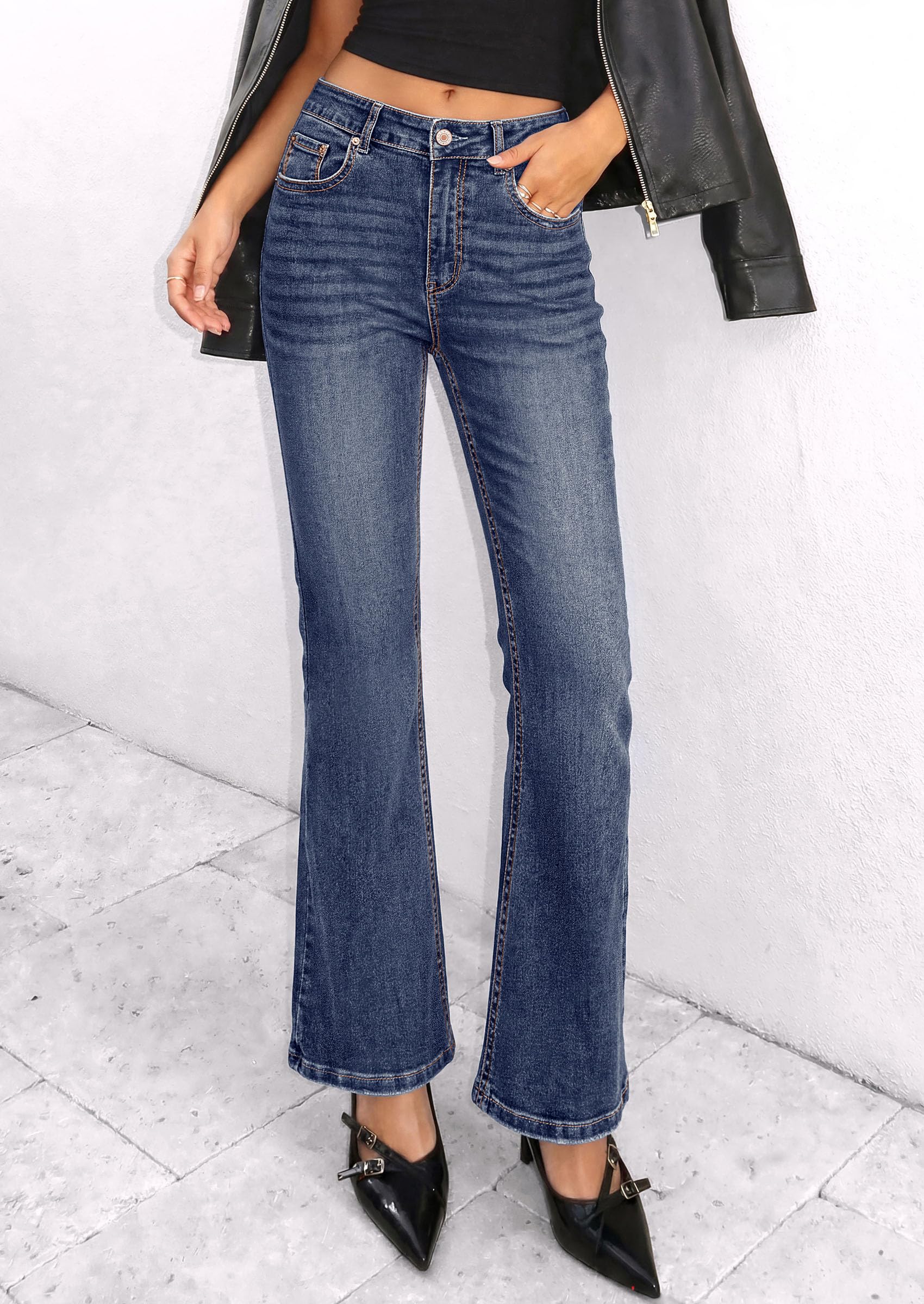 Women's Bootcut Denim Jeans Flare High Waisted Wide Leg Pants