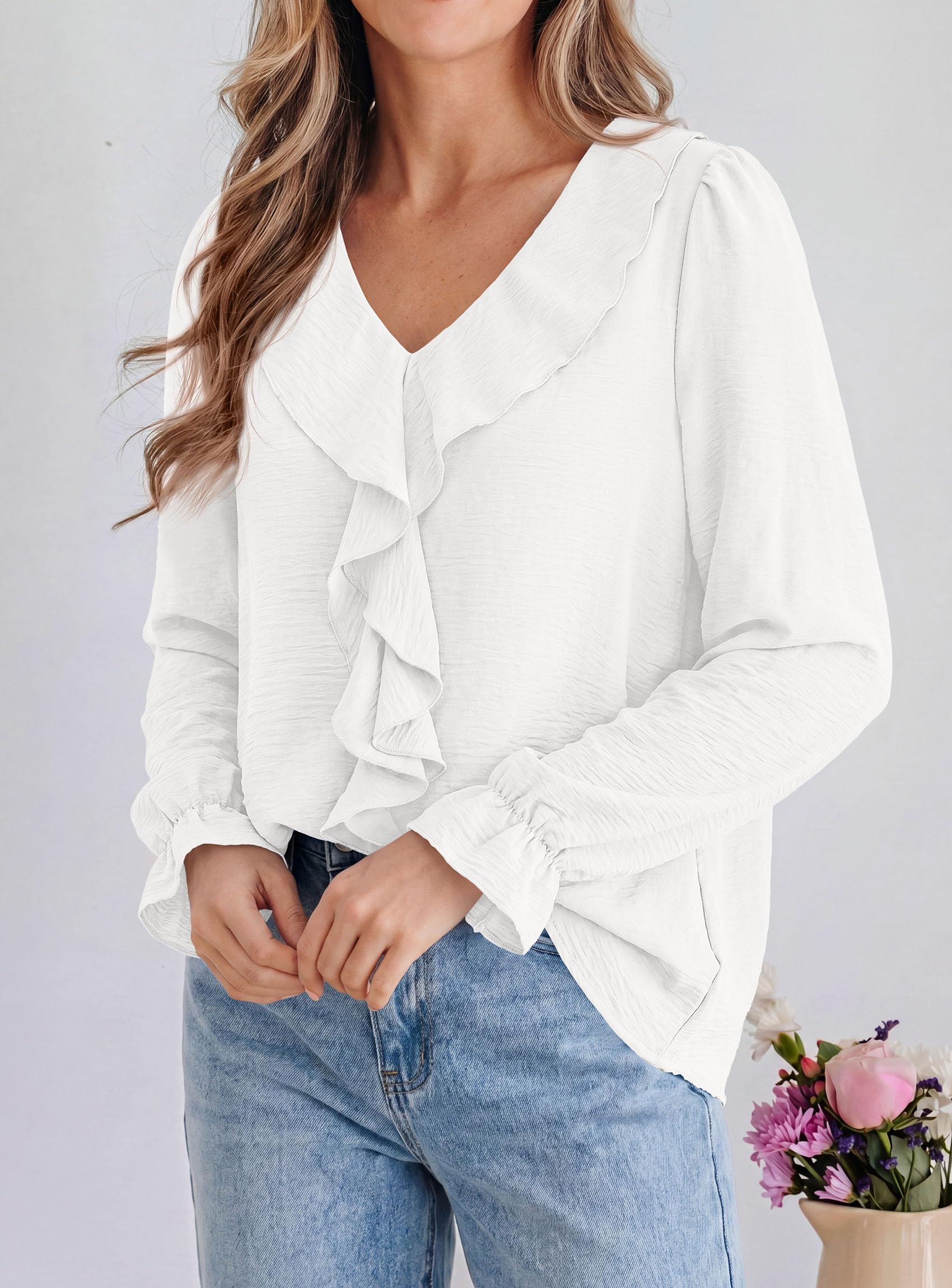 Women Early Fall Fashion Dressy Casual Blouses White,S