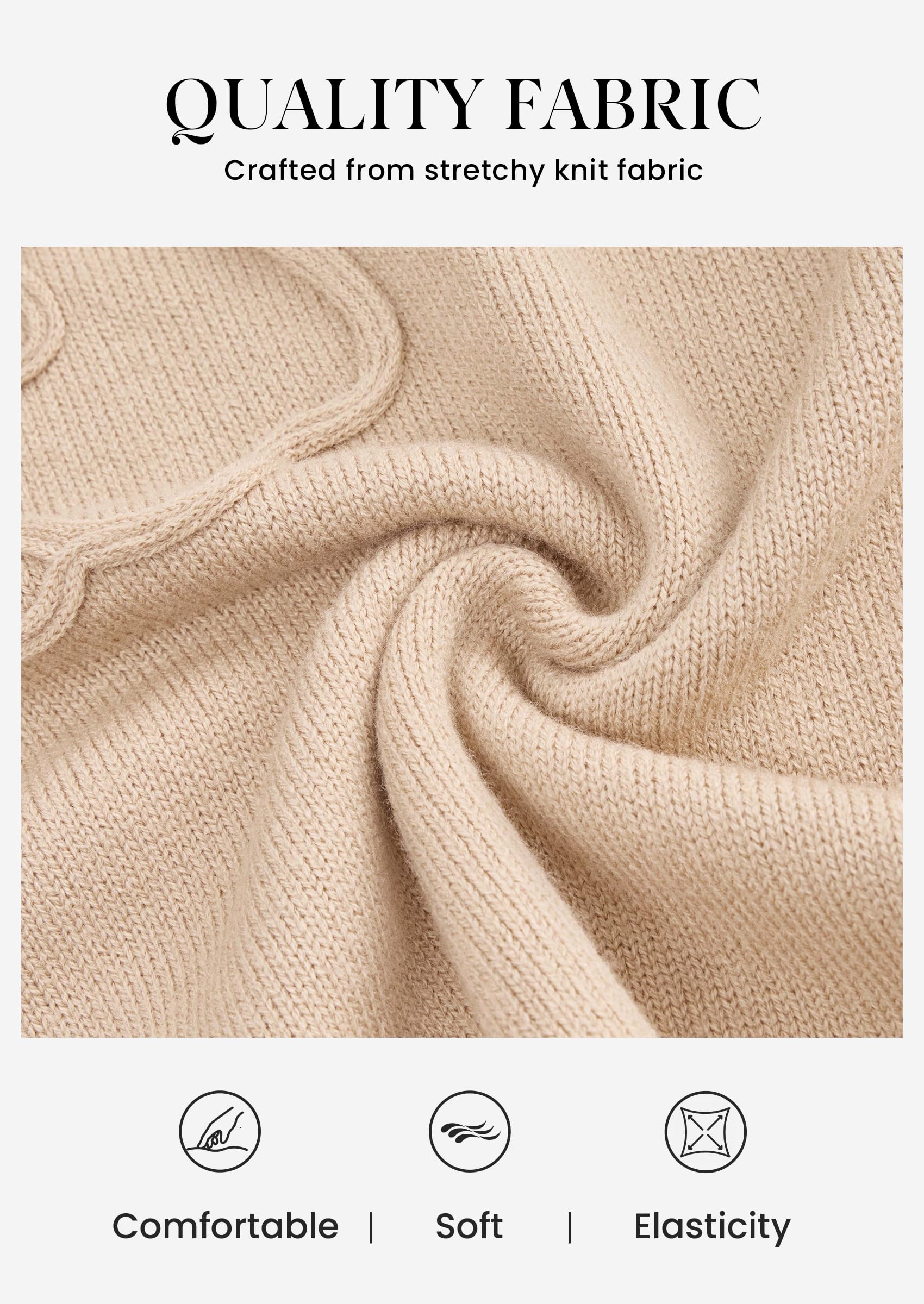 Womens Sweaters Floral Long Sleeve Knit Tops,Beige,S