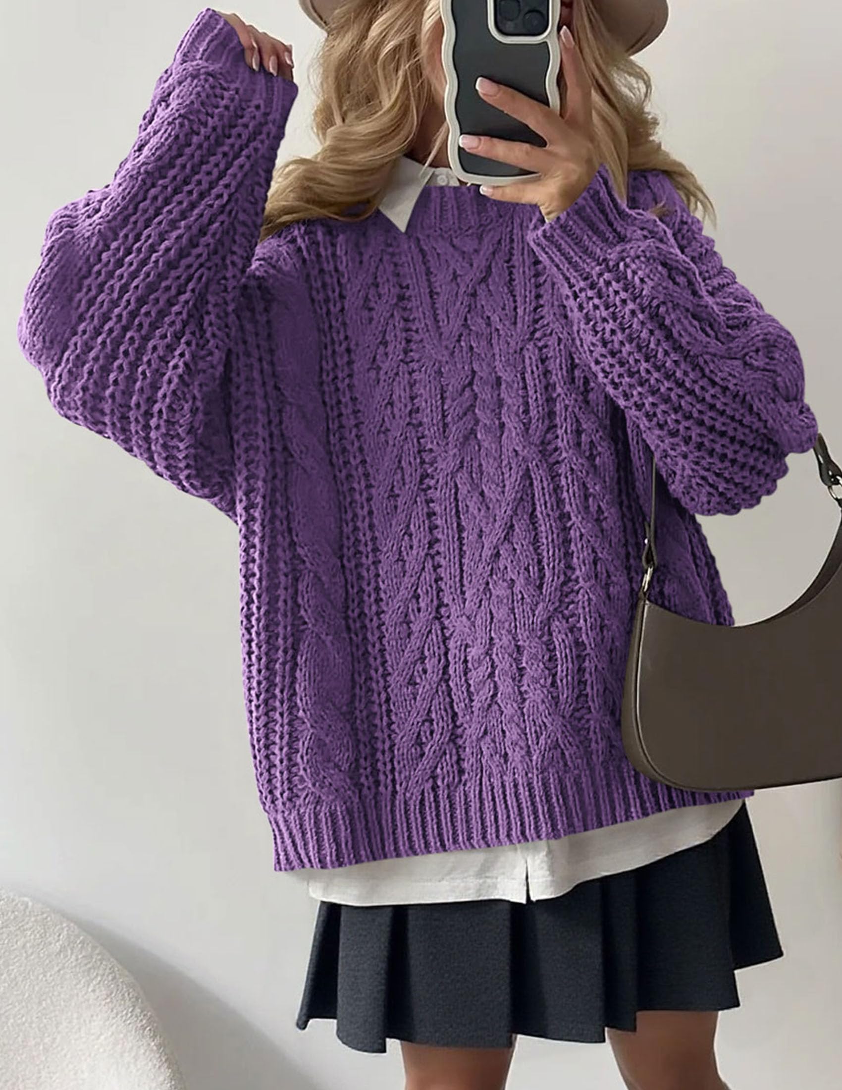 Womens Oversized Fall Sweaters Chunky Cable Knit Pullover Tops