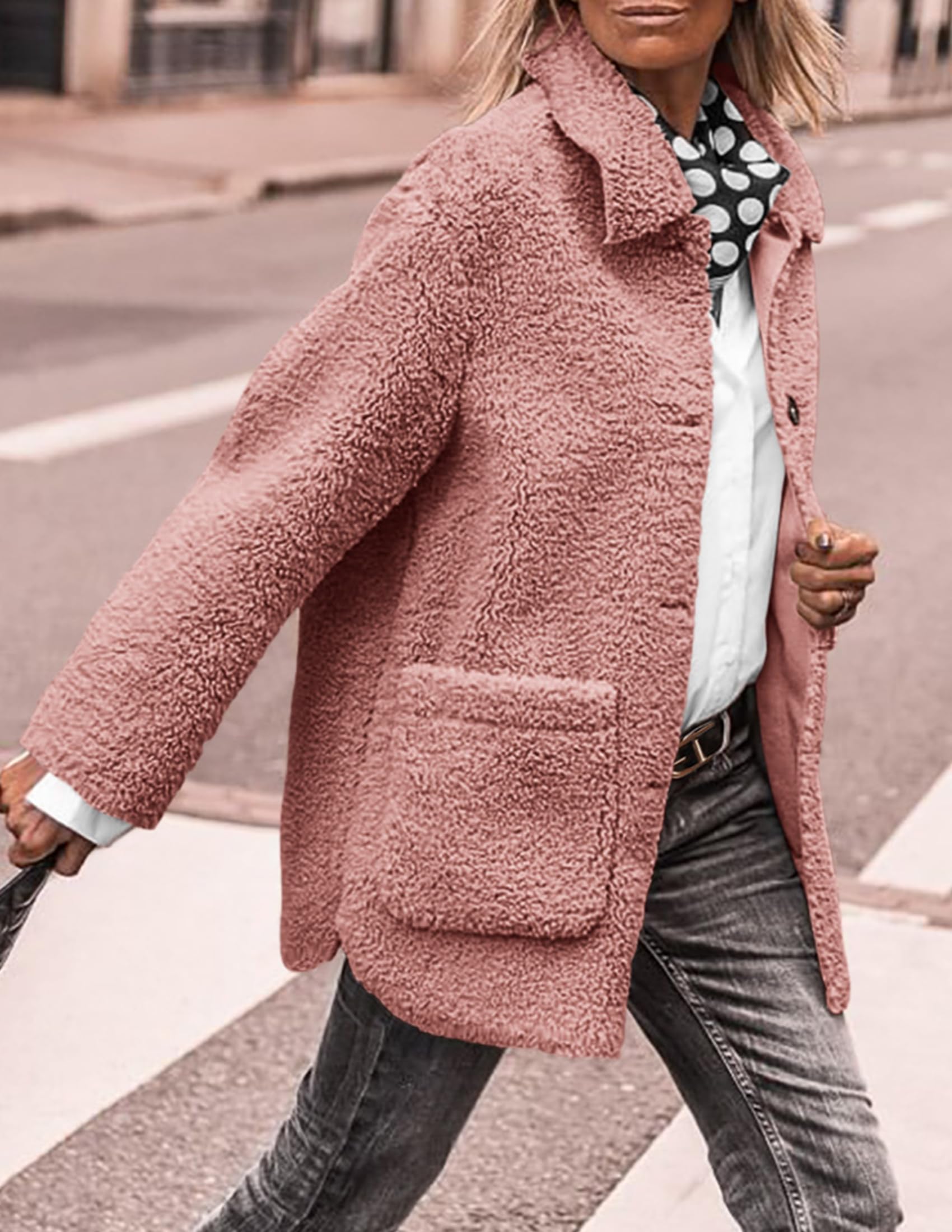 Women's Fleece Sherpa Coats Winter Outfits Pink,S