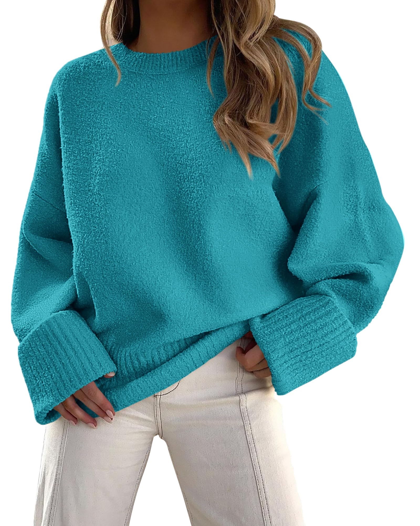 Women's Fall Fashion Cozy Oversized Sweaters(Lake Blue,XS)
