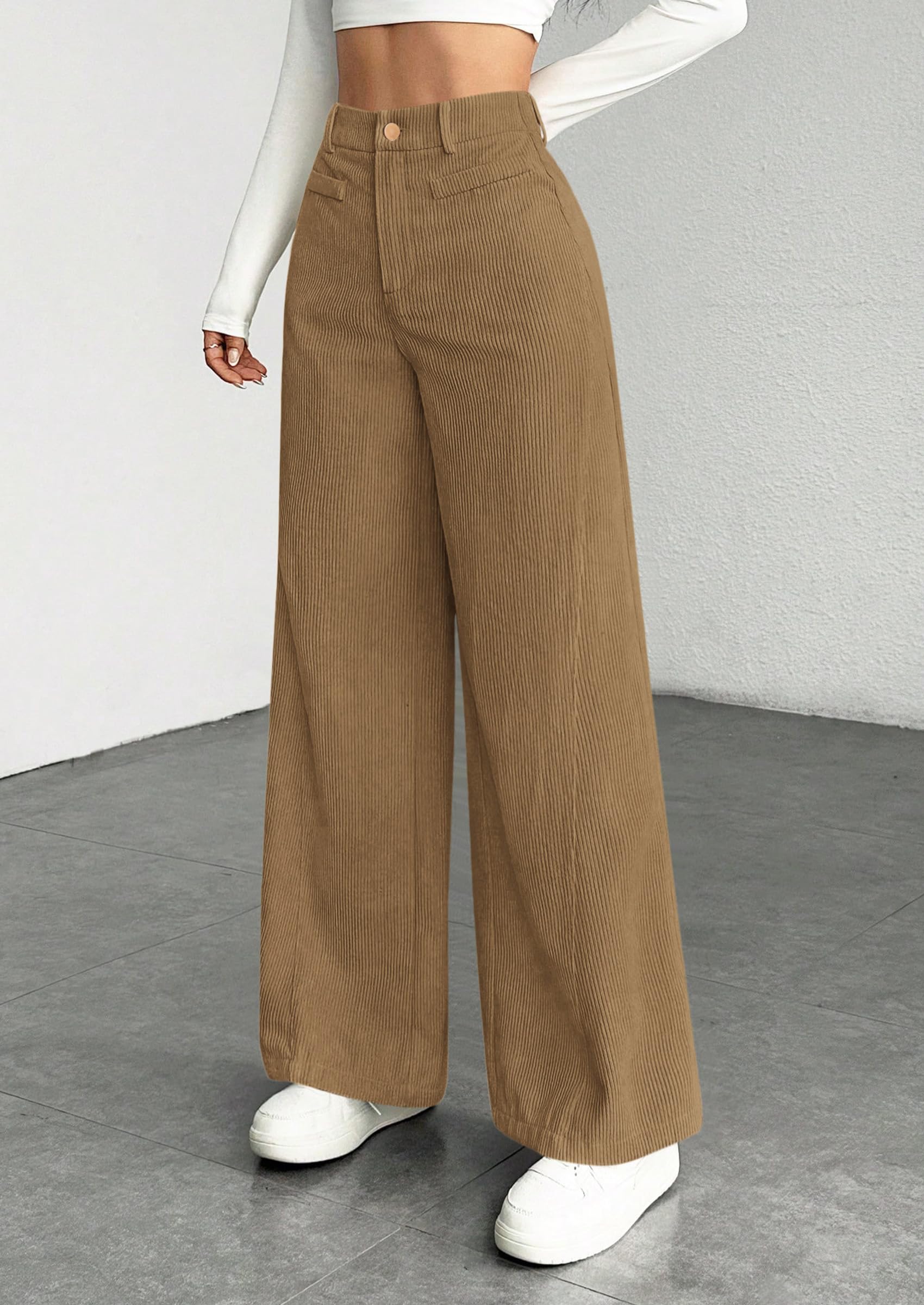 Women's High Waisted Corduroy Pants Casual,Khaki,S
