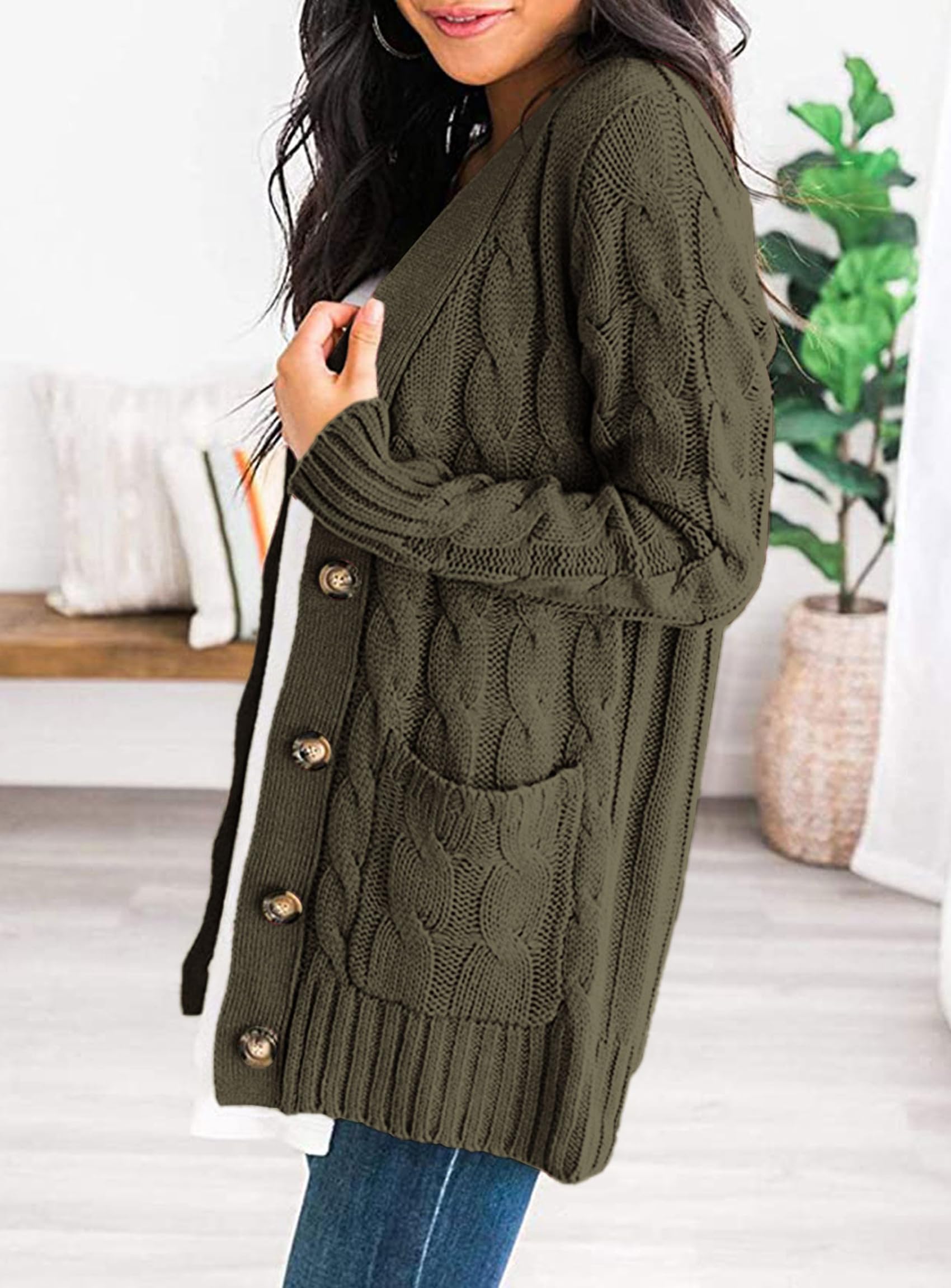 Women Chunky Cable Knit Cardigan Sweaters Fall Fashion Clothes
