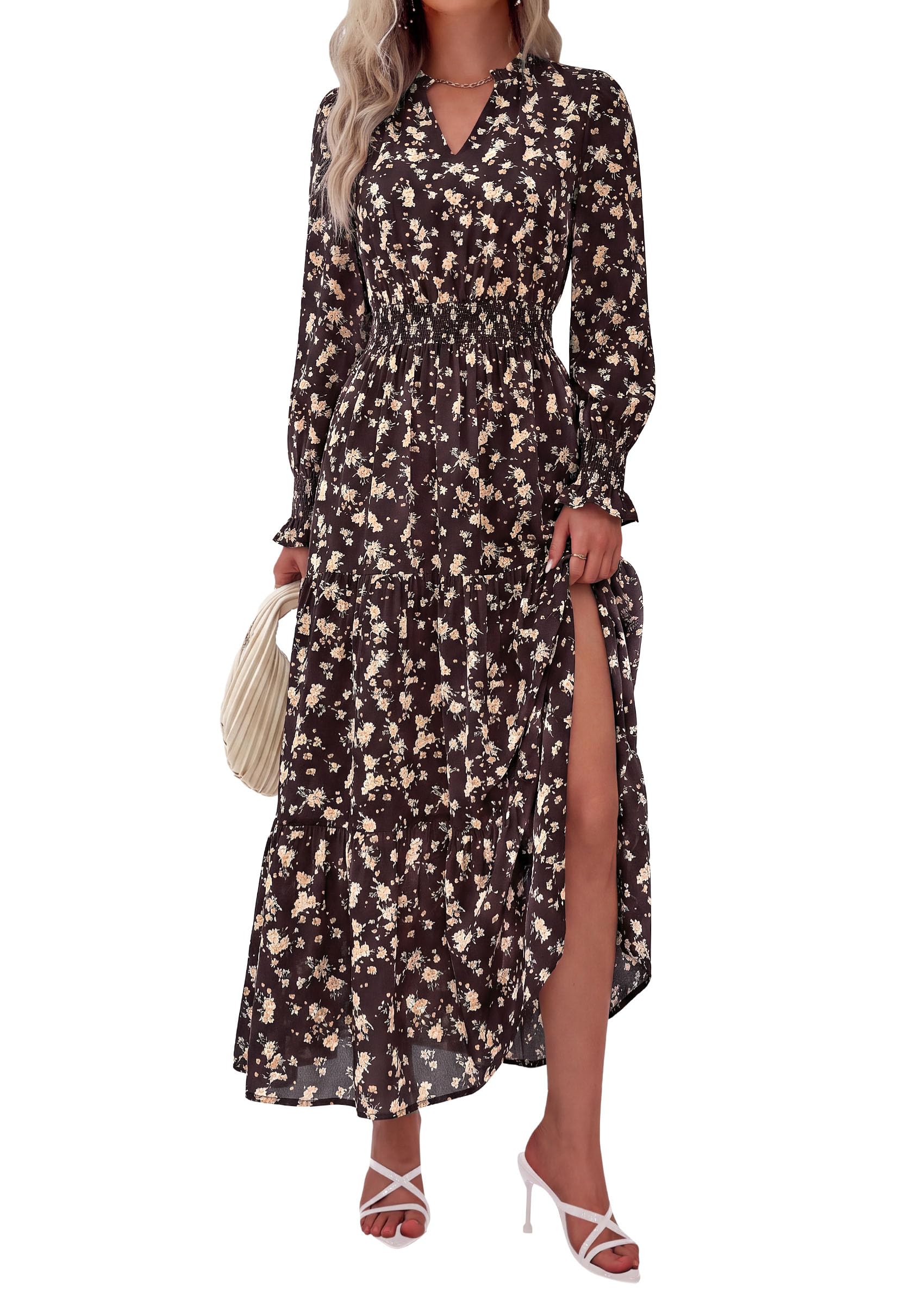 Women's Floral Maxi Dress Fall A Line Wedding Guest Dresses
