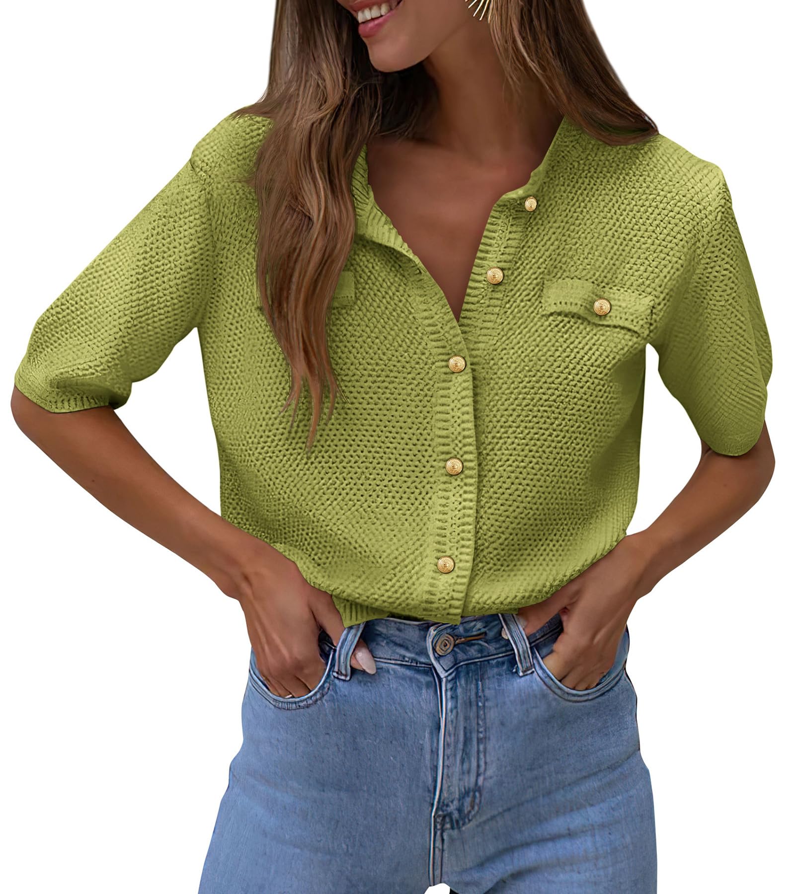 Women's Summer Casual Button Down Shirts Avocado Green,Small