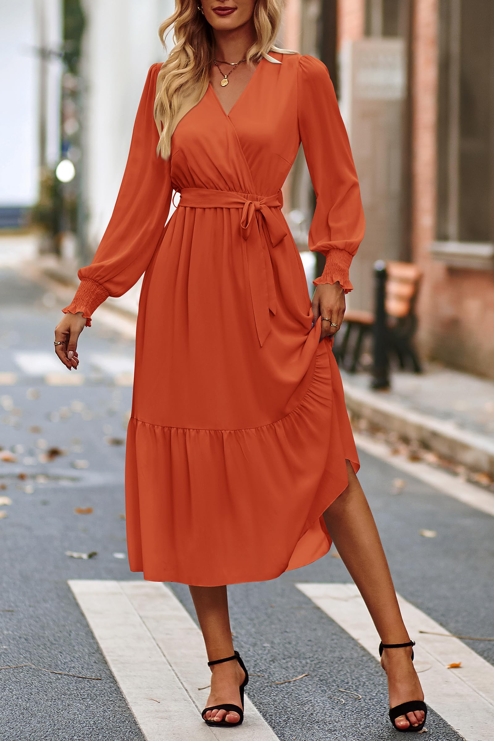 Womens Long Sleeve Boho Maxi Fall Floral Wedding Guest Dresses