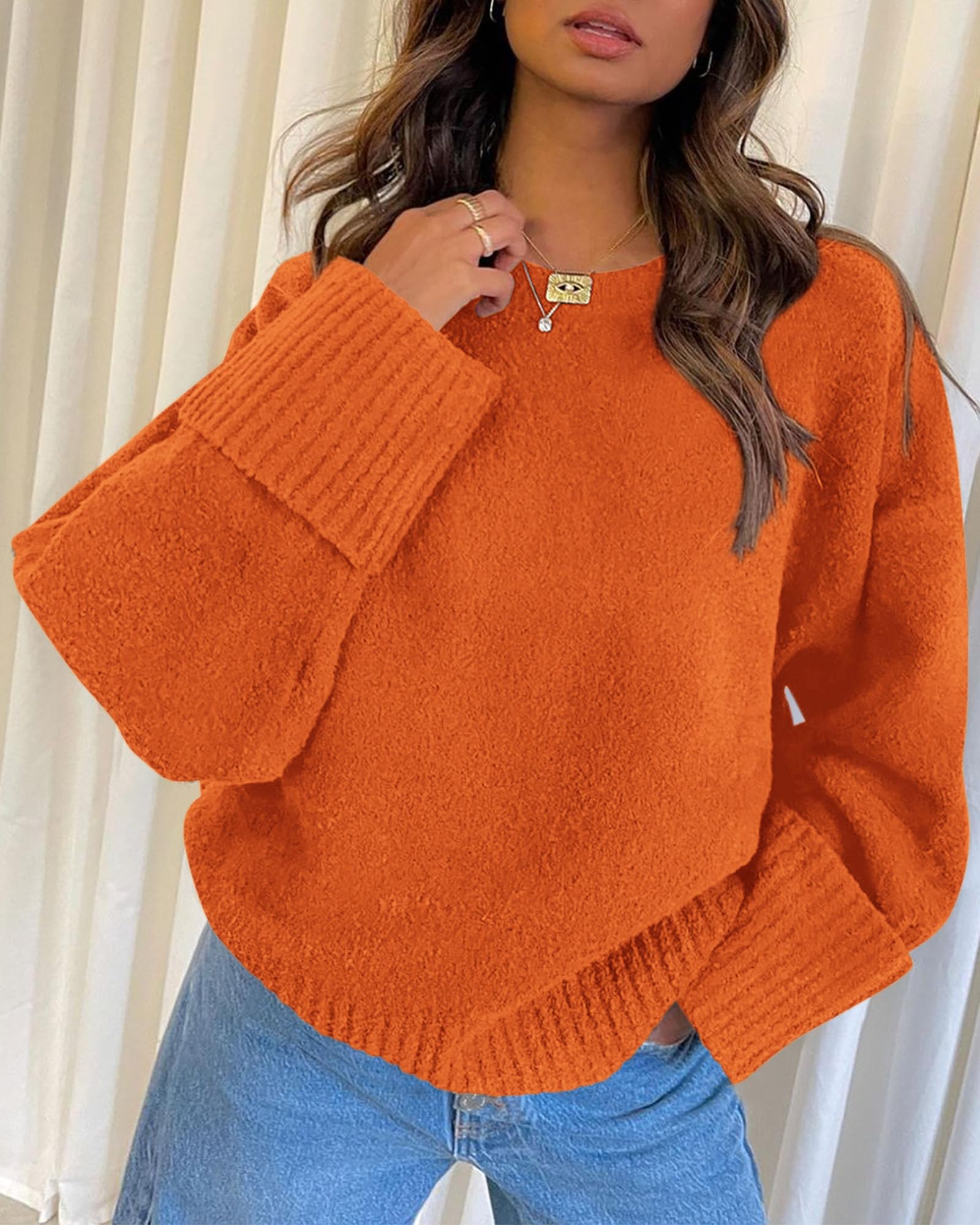 Women's Fall Fashion Cozy Oversized Sweaters(Orange,XS)