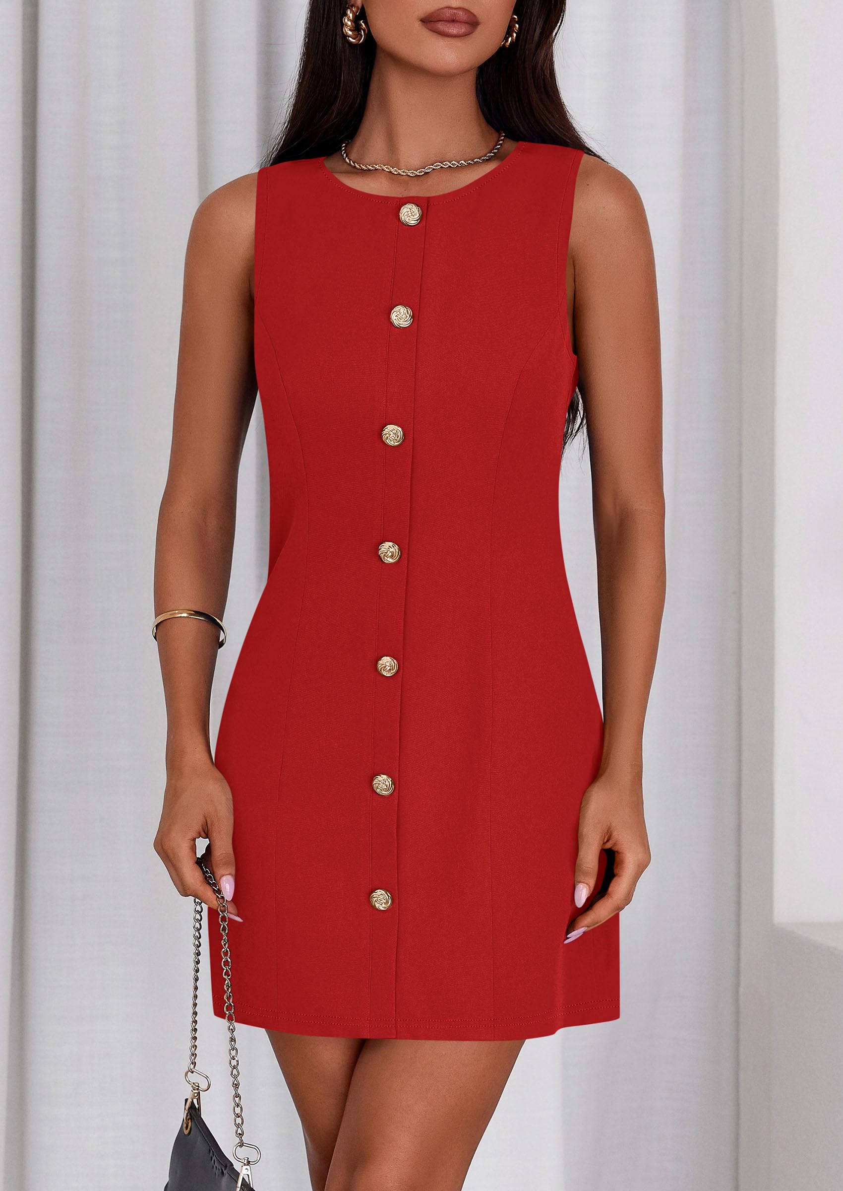 Women Business Casual Cocktail Work Short Dress,Red,S