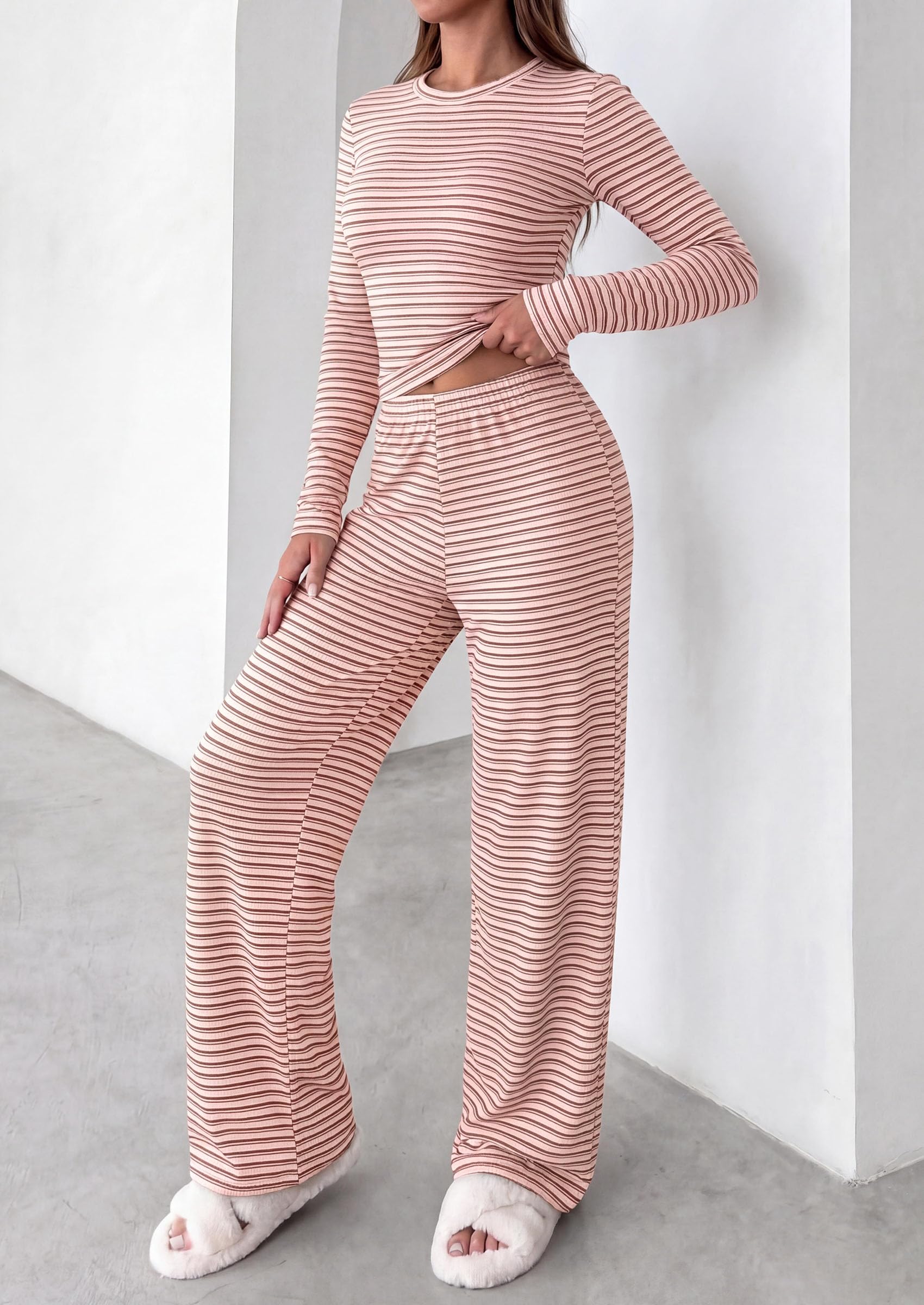Lounge Sets for Women Fall 2 Piece Knit Matching Striped Set