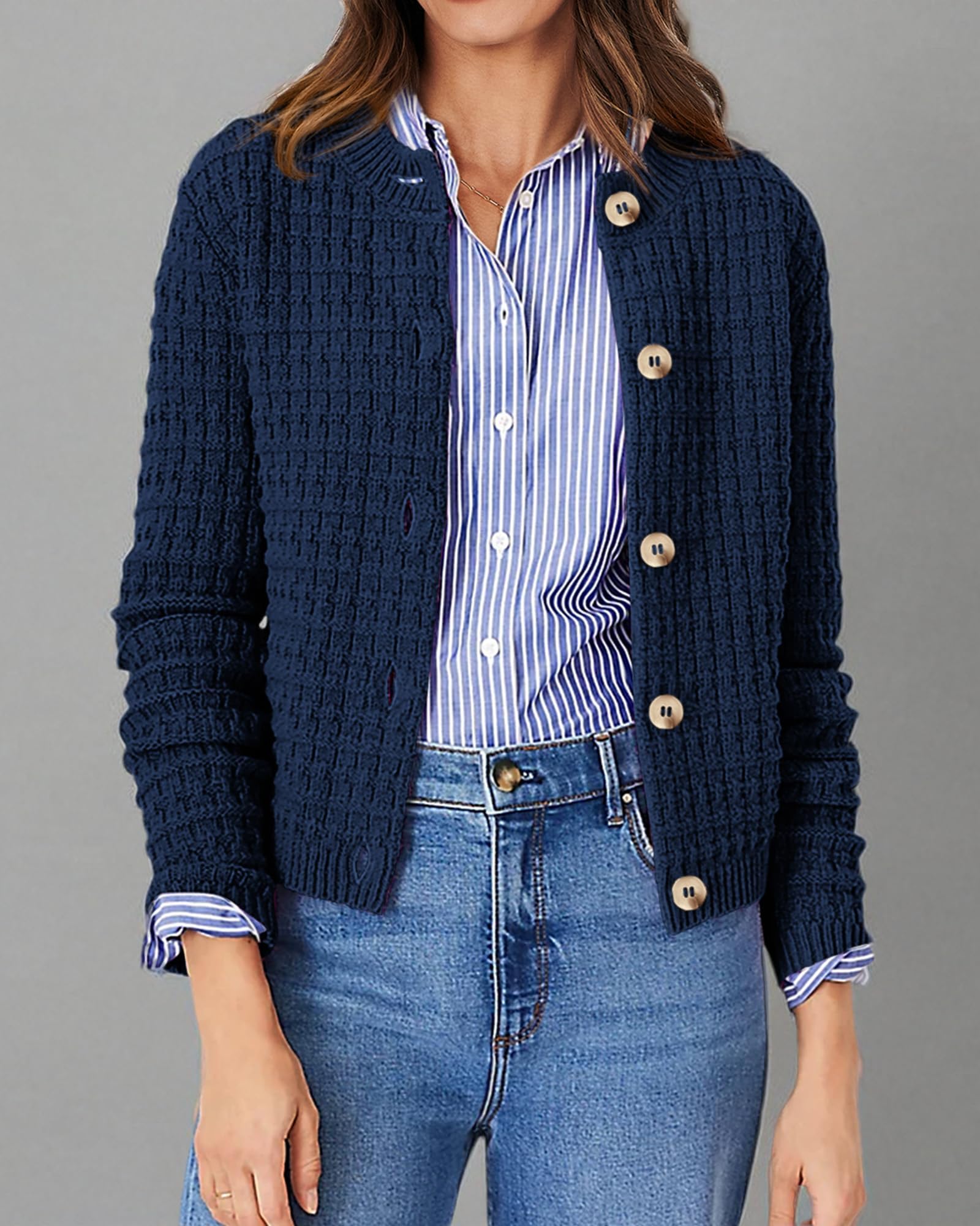 Women's Fall Lightweight Cardigan Sweaters Dark Blue