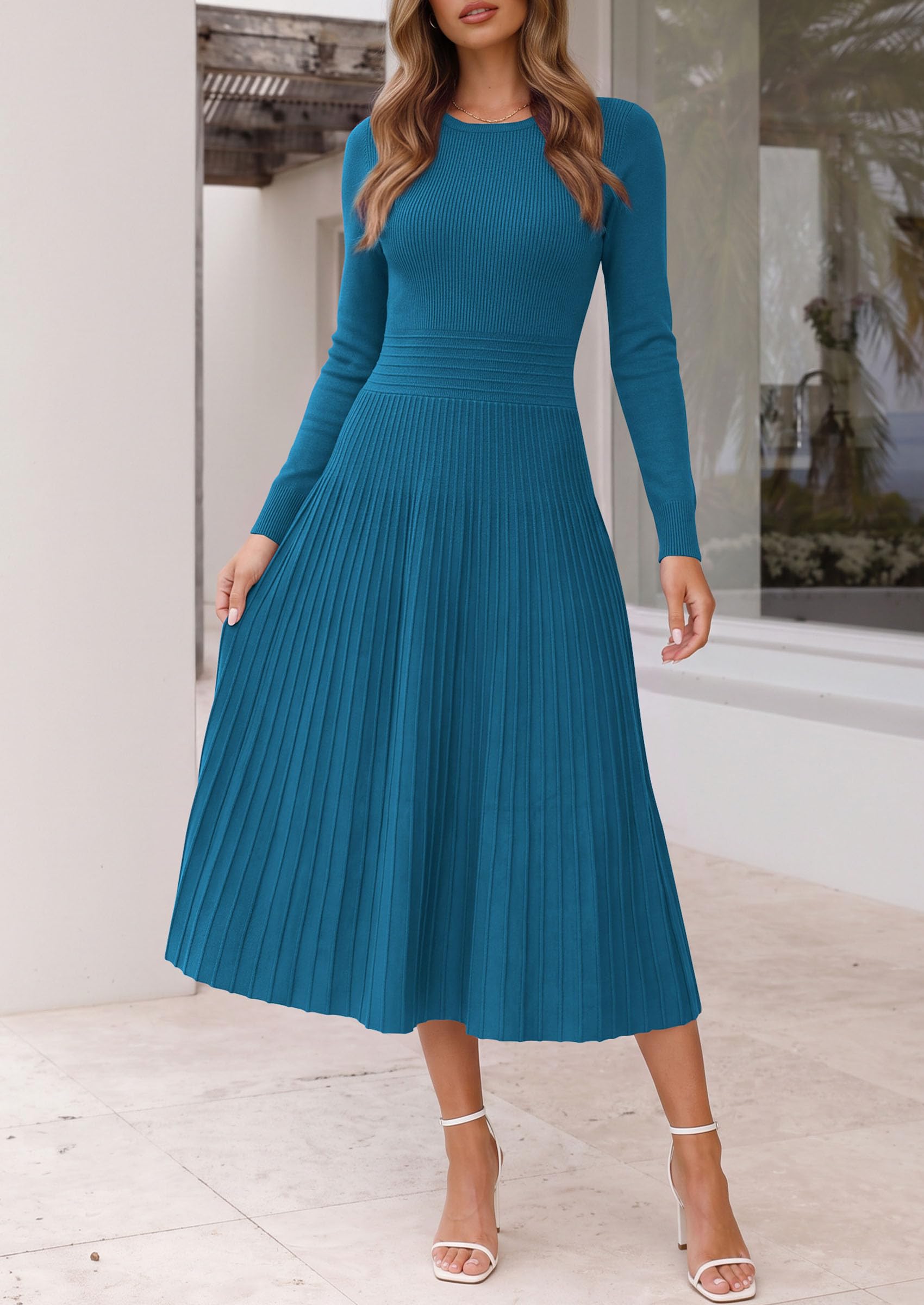 Women's Long Sleeve Knit Maxi Sweater Dress,Dark Blue,S