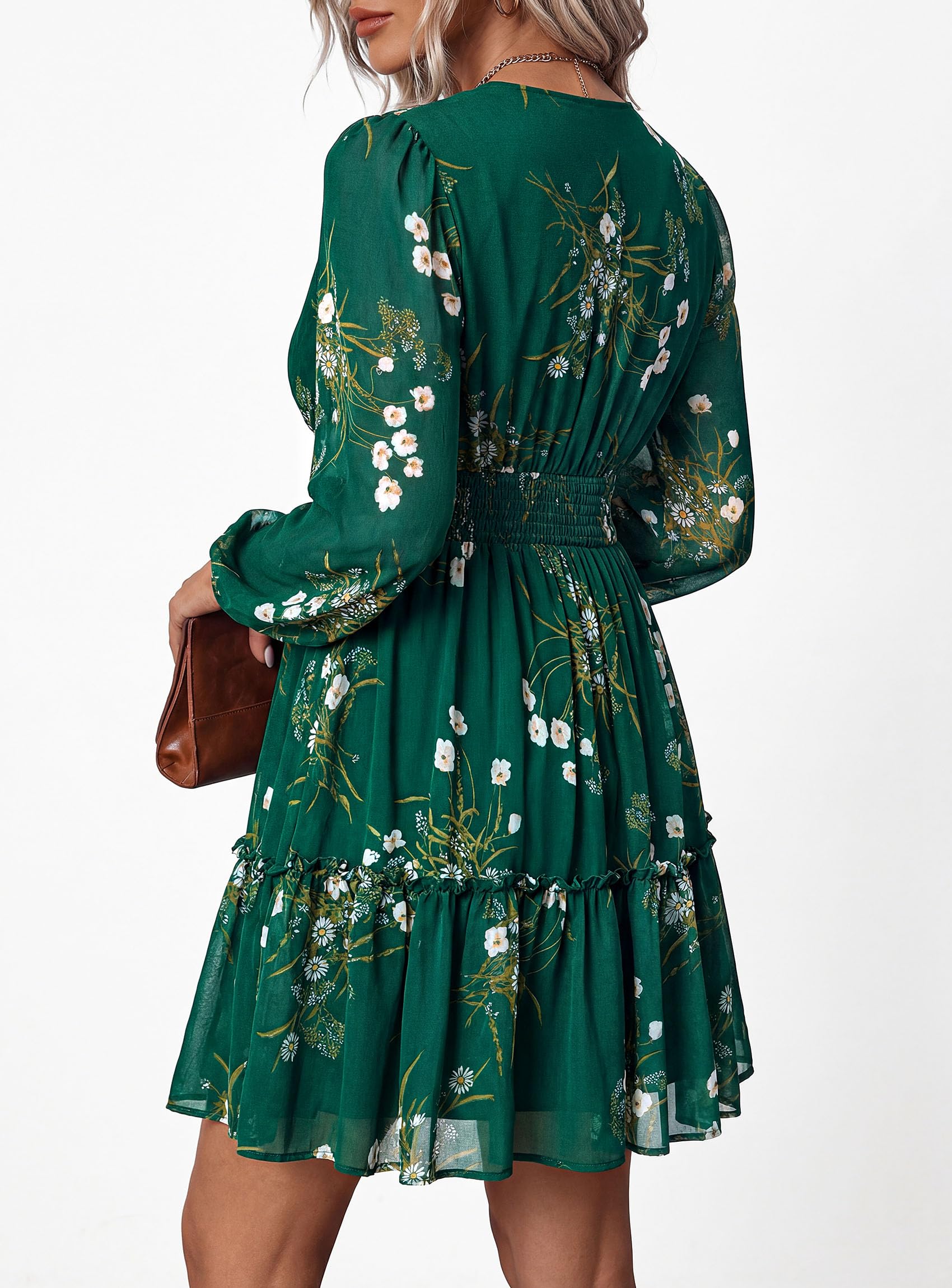 Women Floral Long Sleeve Mini Dress Fall Wedding Guest Dresses