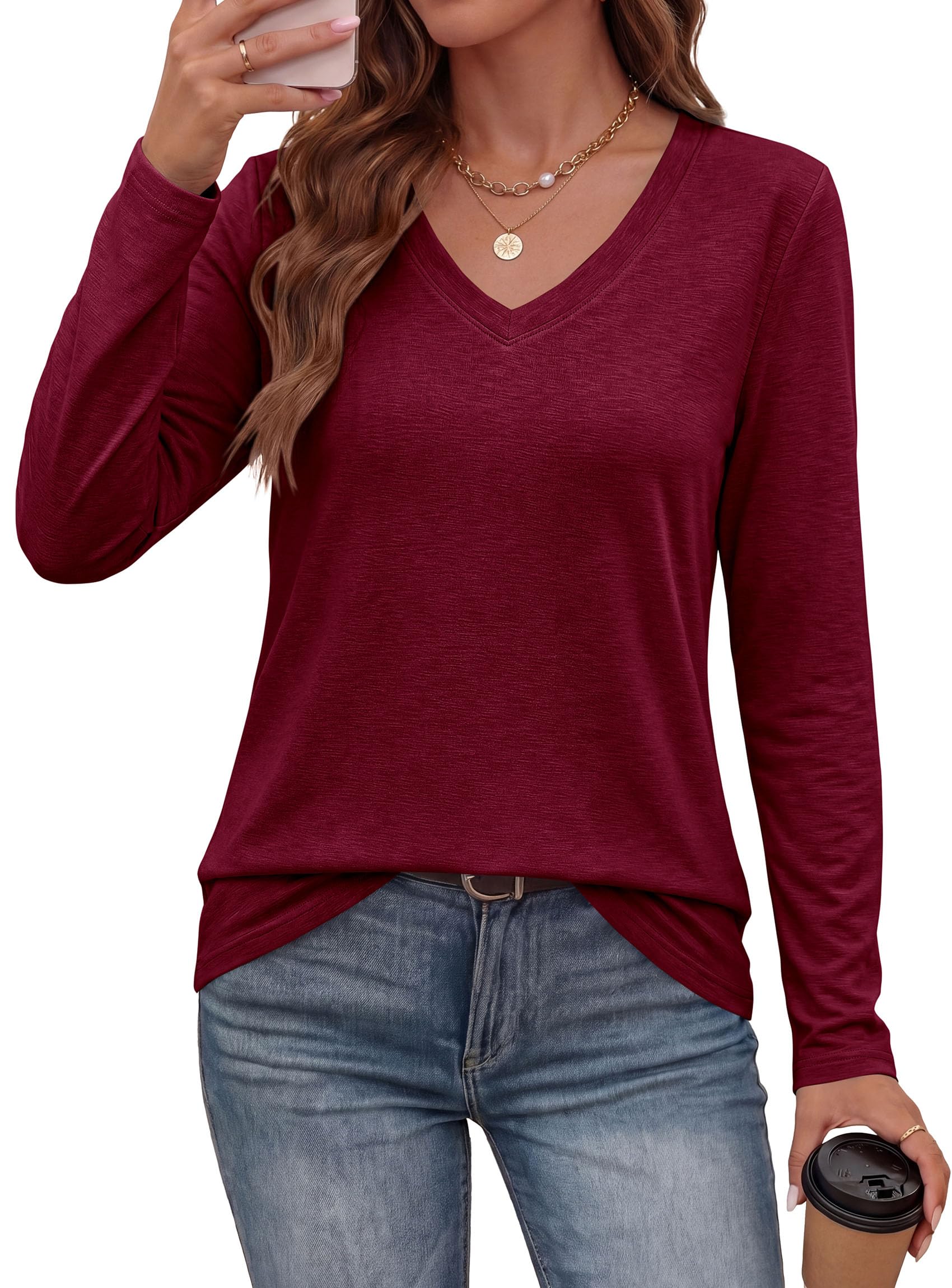 Women's Long Sleeve Shirts V Neck Going Out Tops Fall Outfits