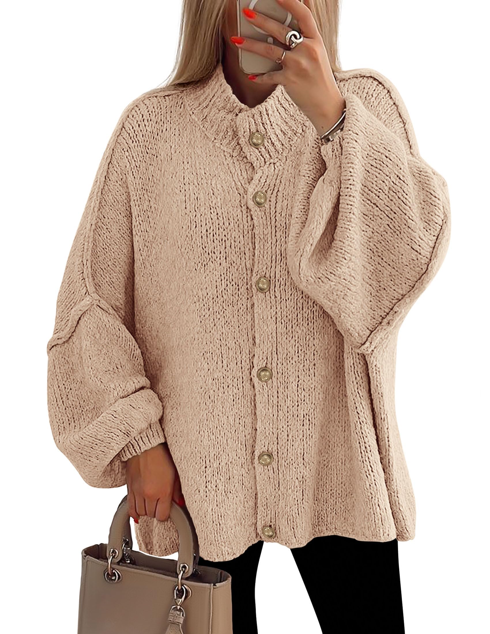 Women's Oversized Chunky Cardigan Sweaters(Apricot,Small)