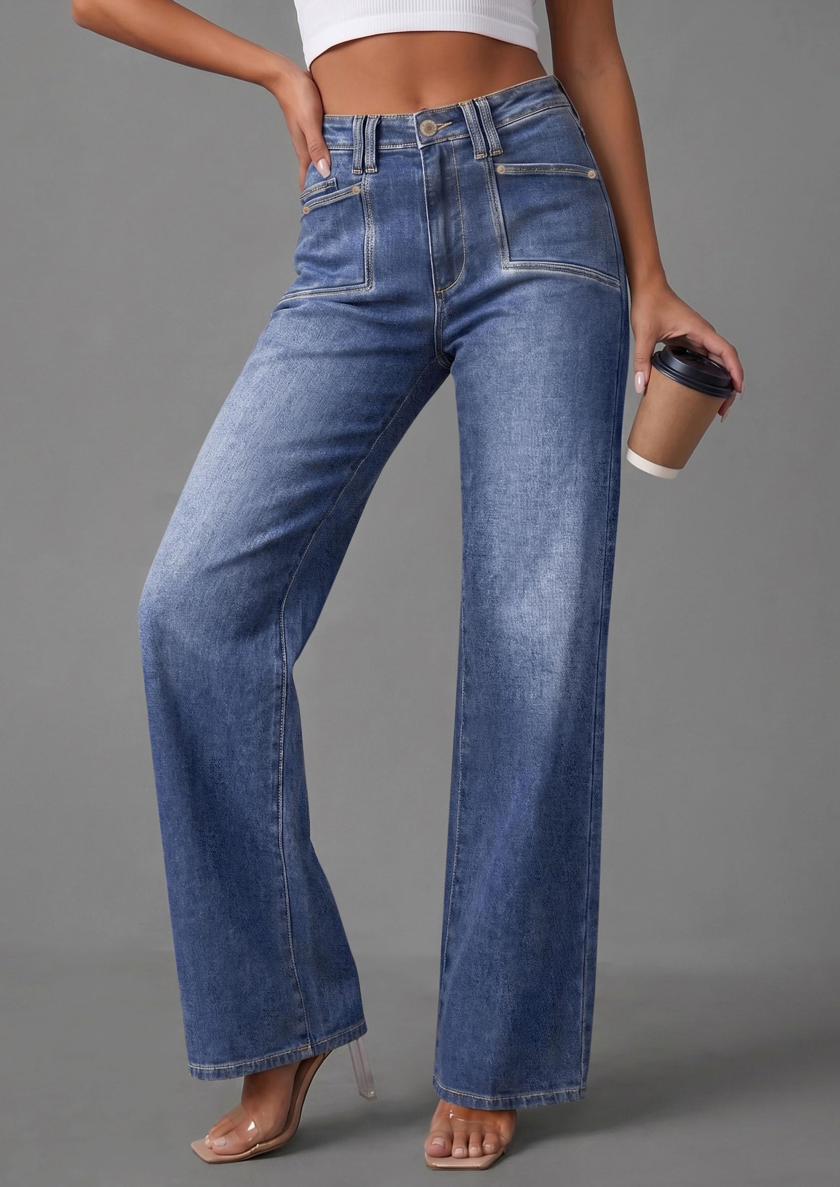 High Waisted Wide Leg Jeans for Women 2026 Trendy,Dark Blue,10