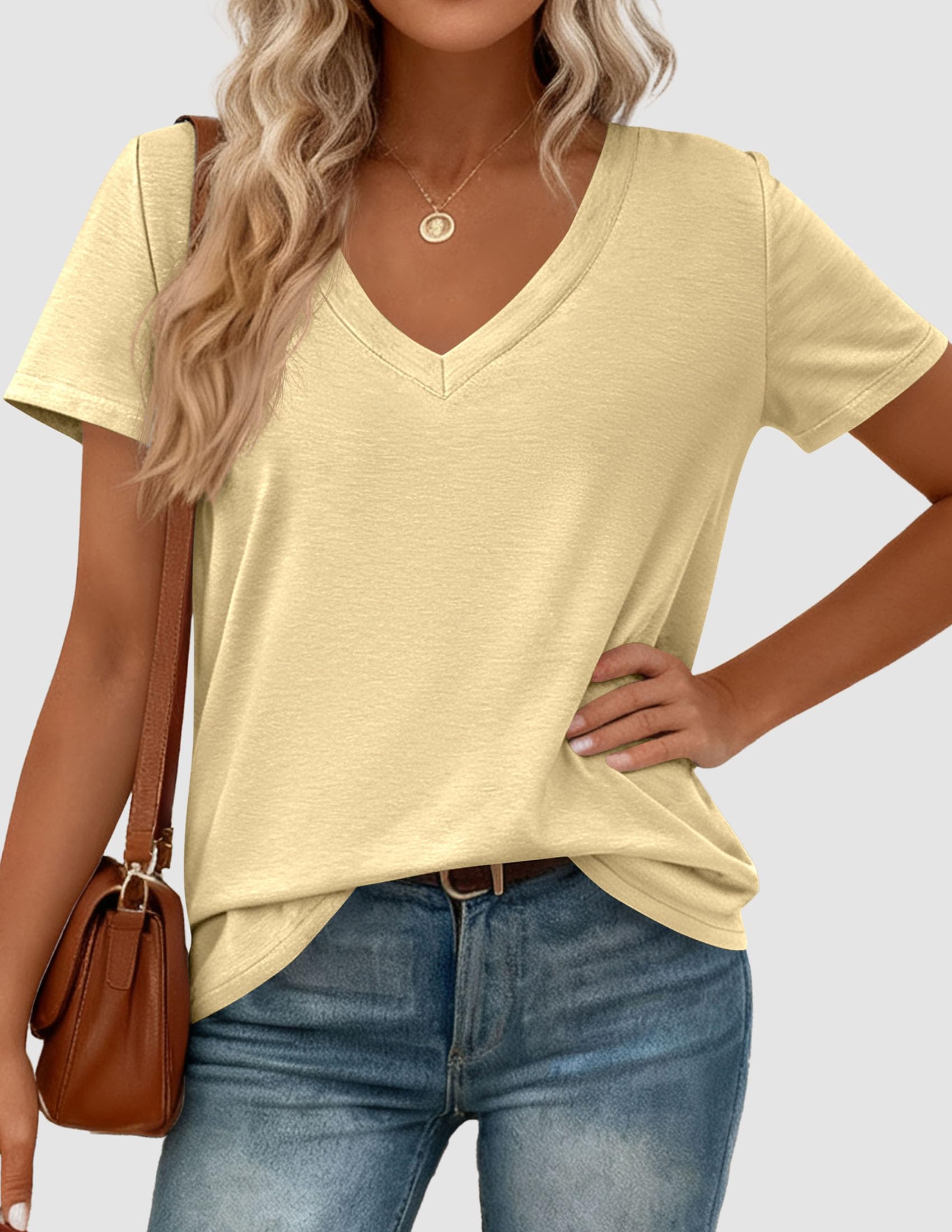 Womens Tops Short Sleeve Oversized Tshirts, Yellow,S