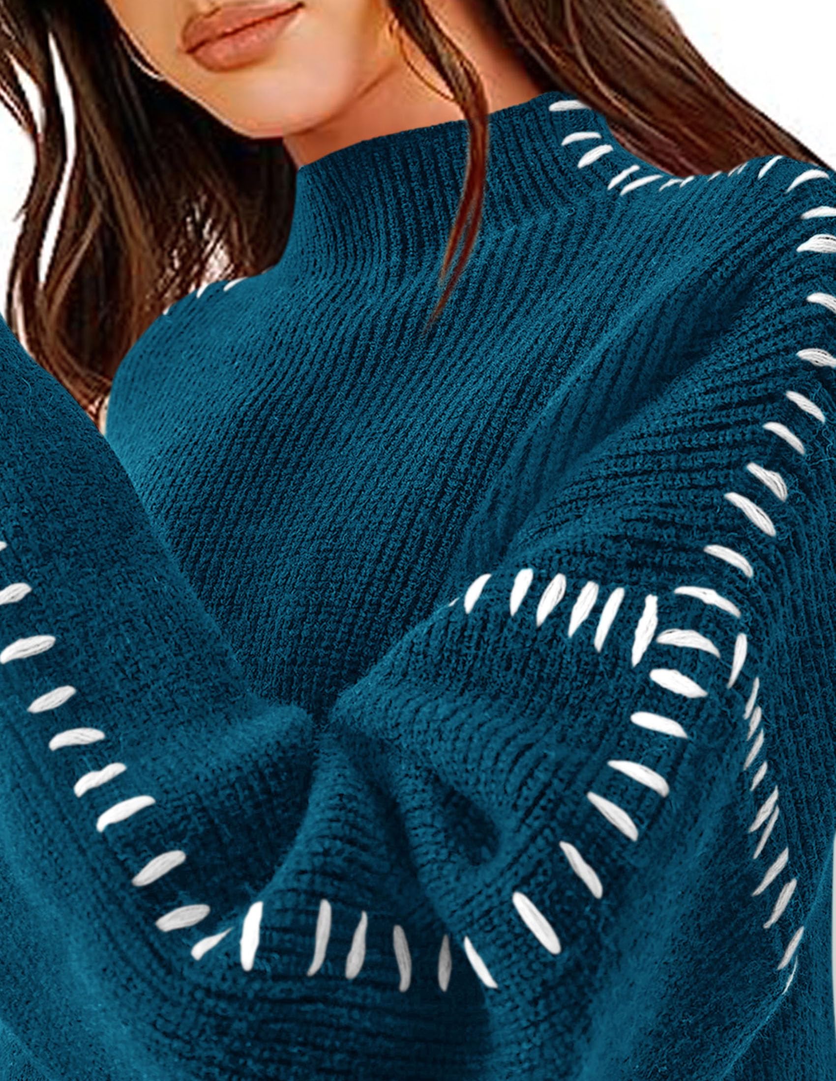 Womens Chunky Knit Oversized Pullover Sweaters,Blue Green,S