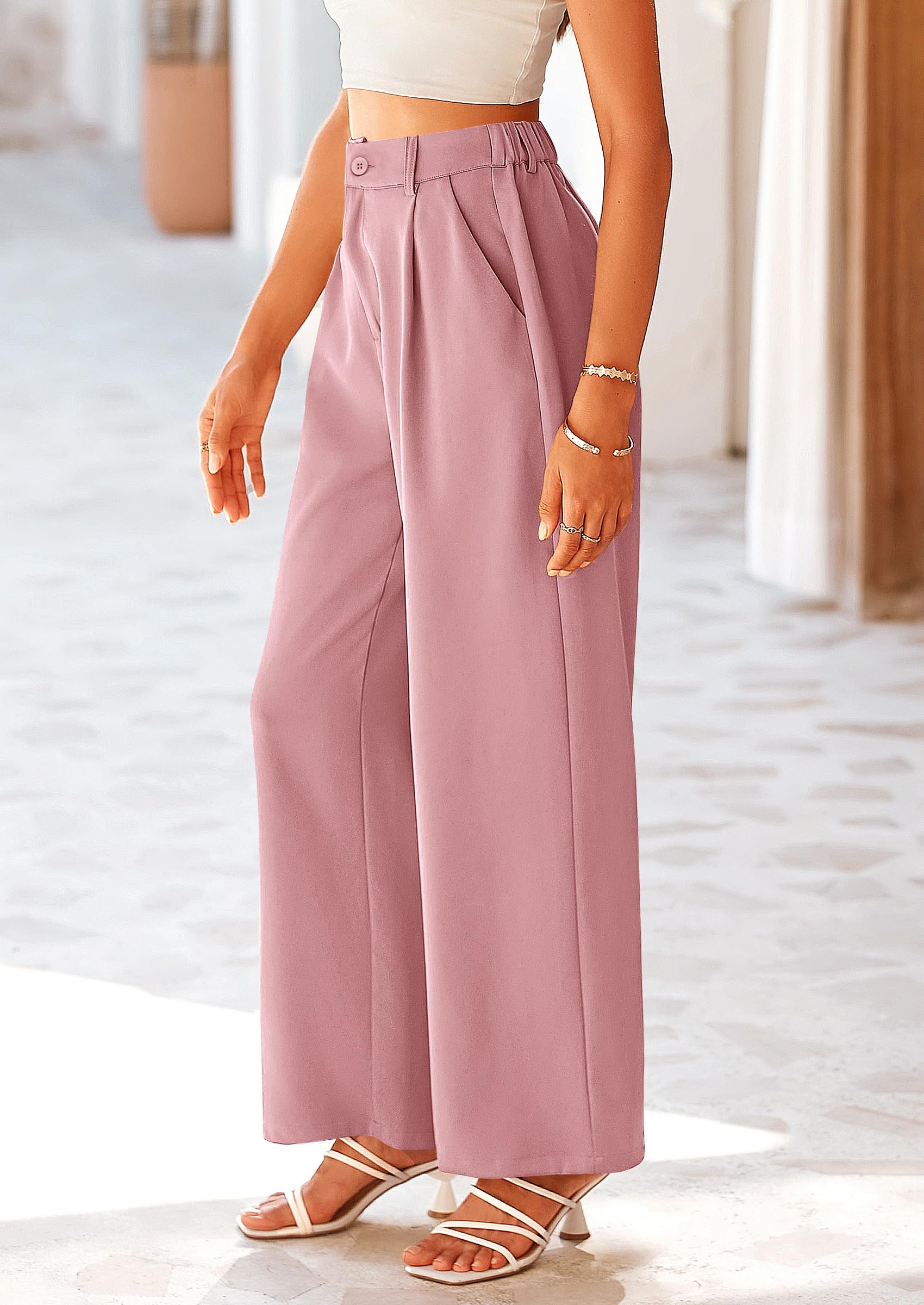 Women's Flowy Wide Leg Dress Pants,Pink,S