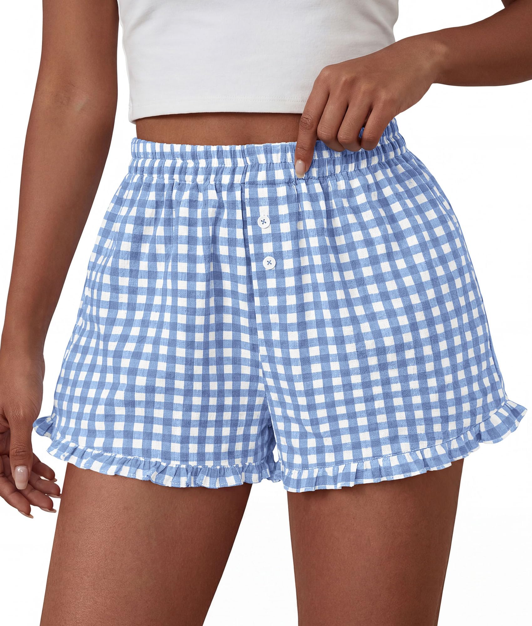Womens Boxer Shorts Striped Gingham Ruffle Pajama Bottoms