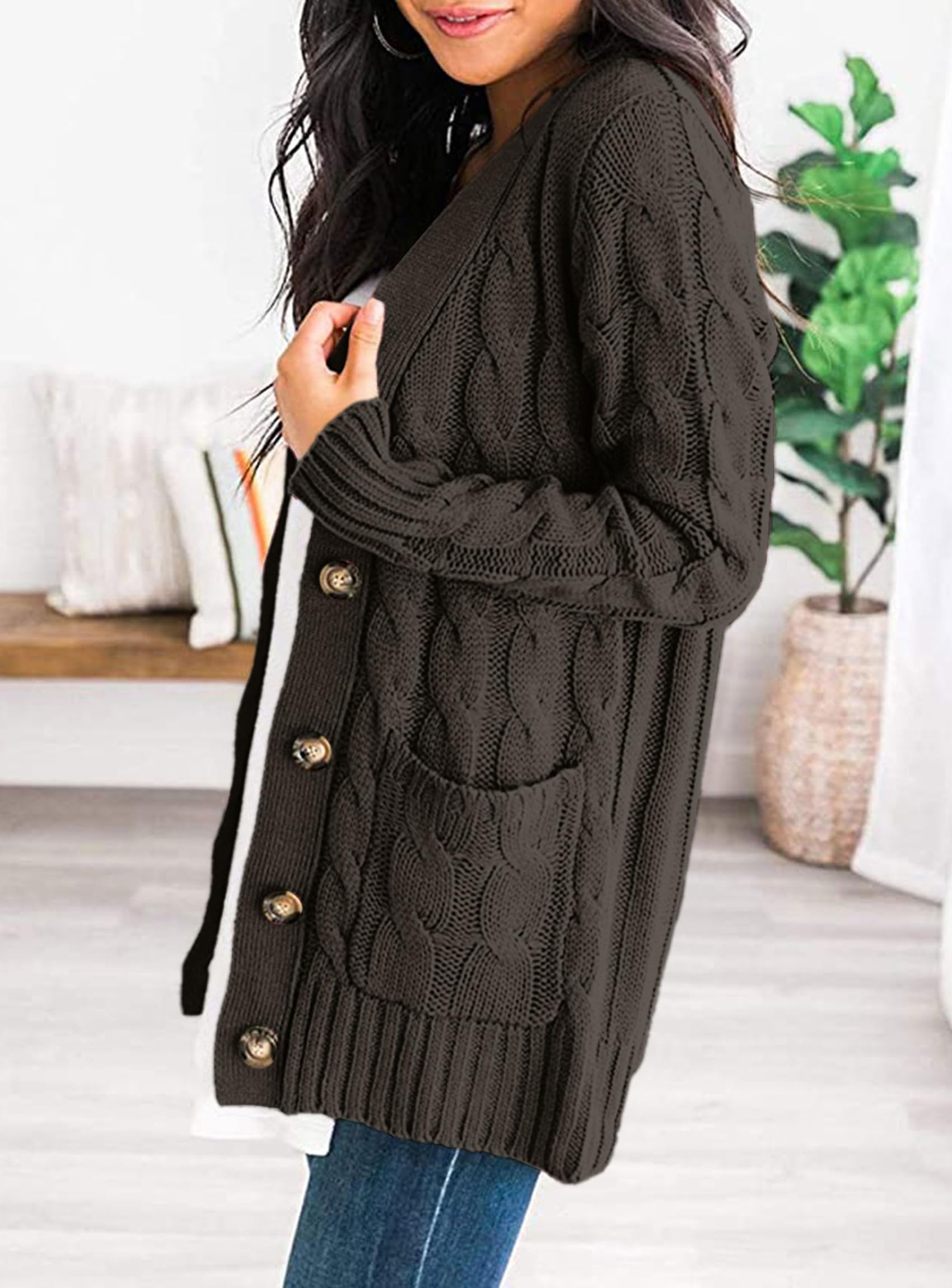 Women Chunky Cable Knit Cardigan Sweaters Fall Fashion Clothes