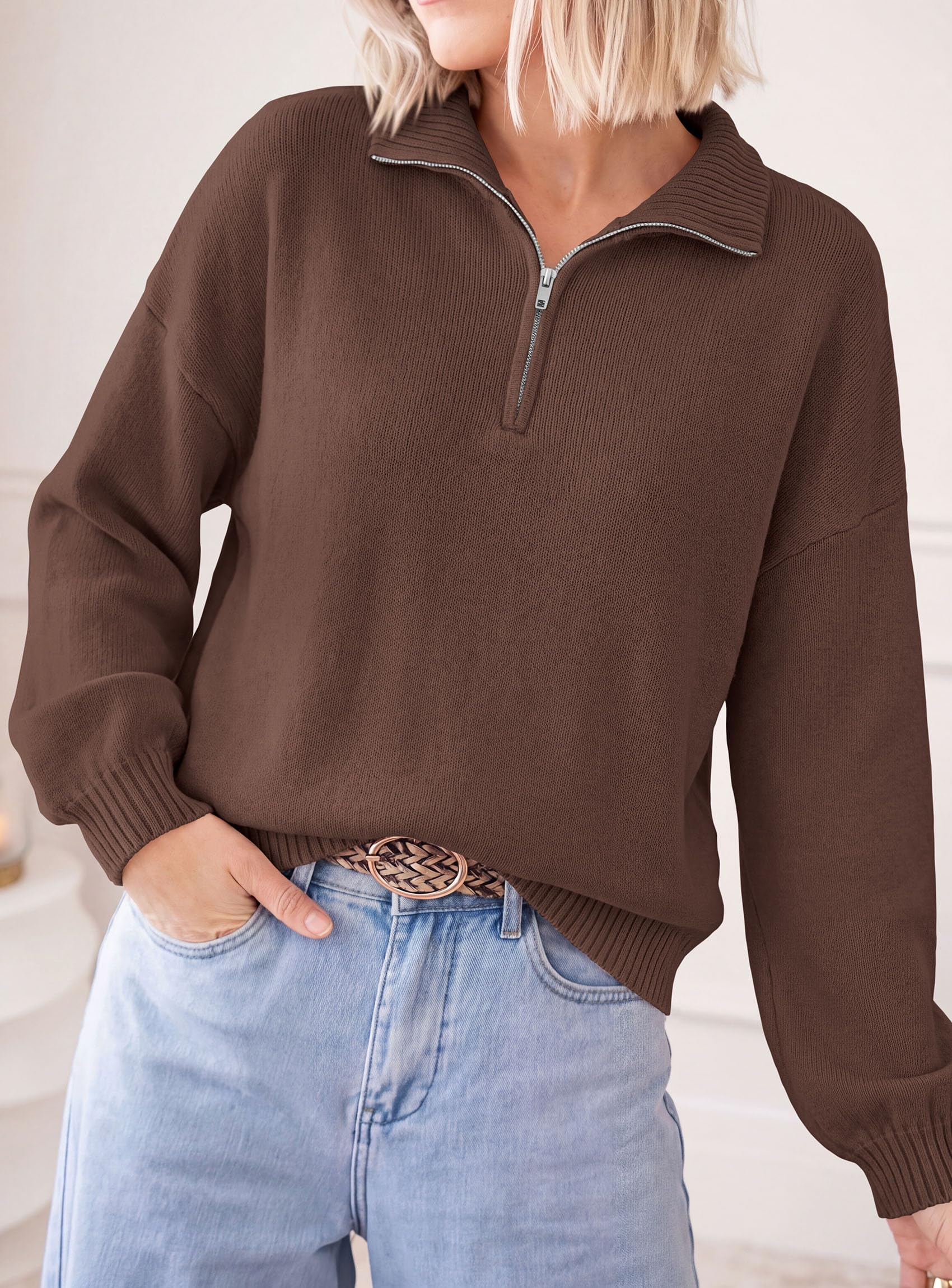 Women's Sweaters Oversized Quarter Zip Pullover Fall Outfits