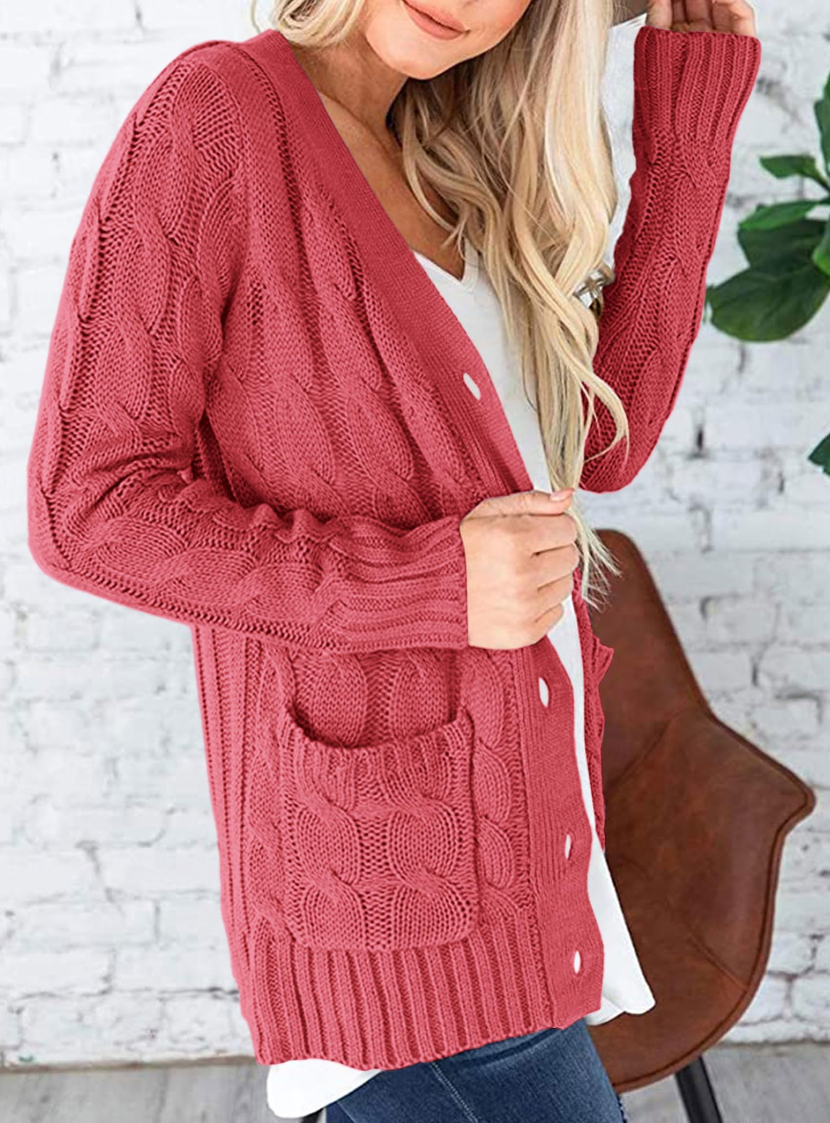 Women Chunky Cable Knit Cardigan Sweaters Fall Fashion Clothes