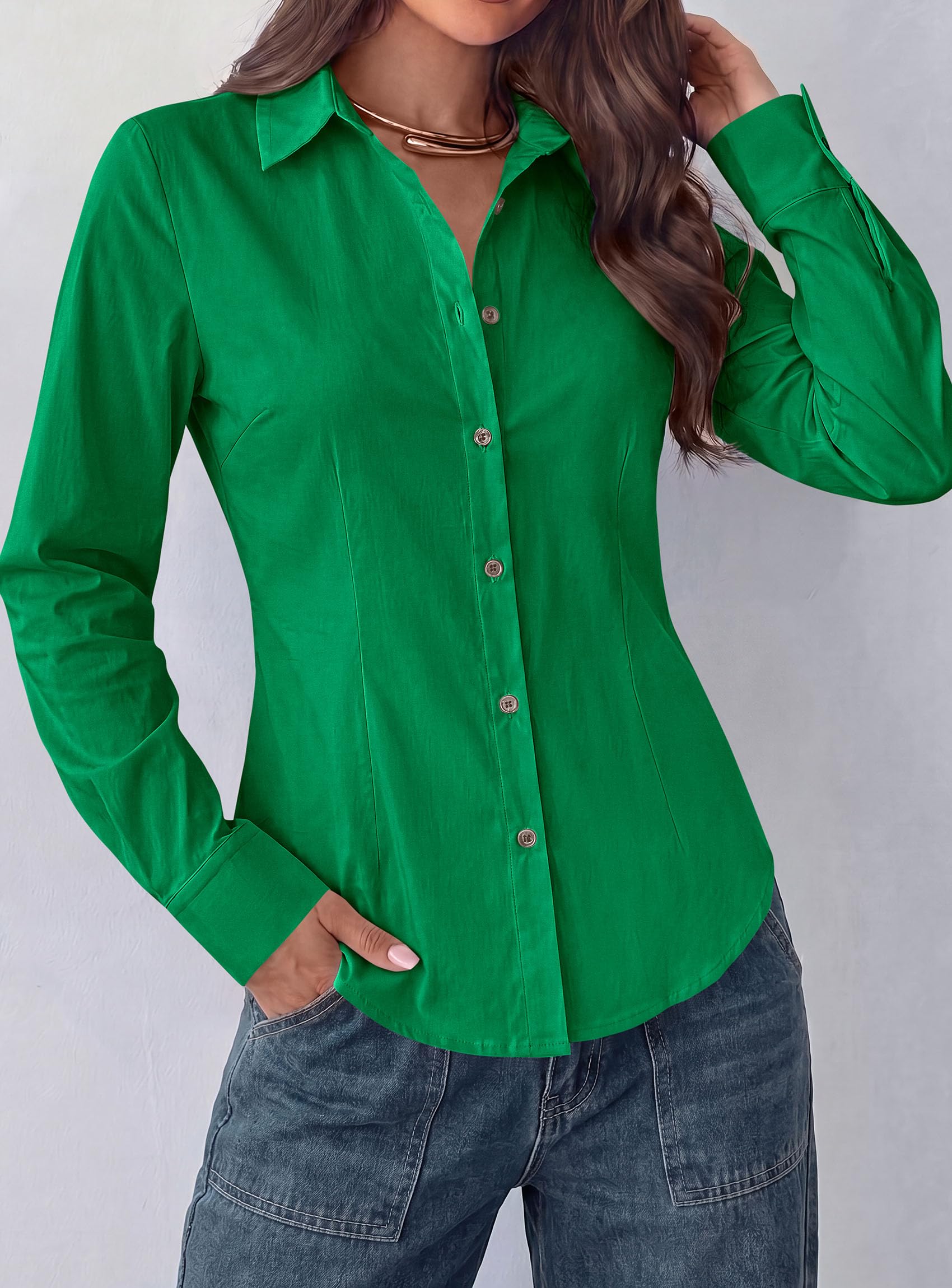 Womens Button Down Shirts Long Sleeve Blouse (Green,S)
